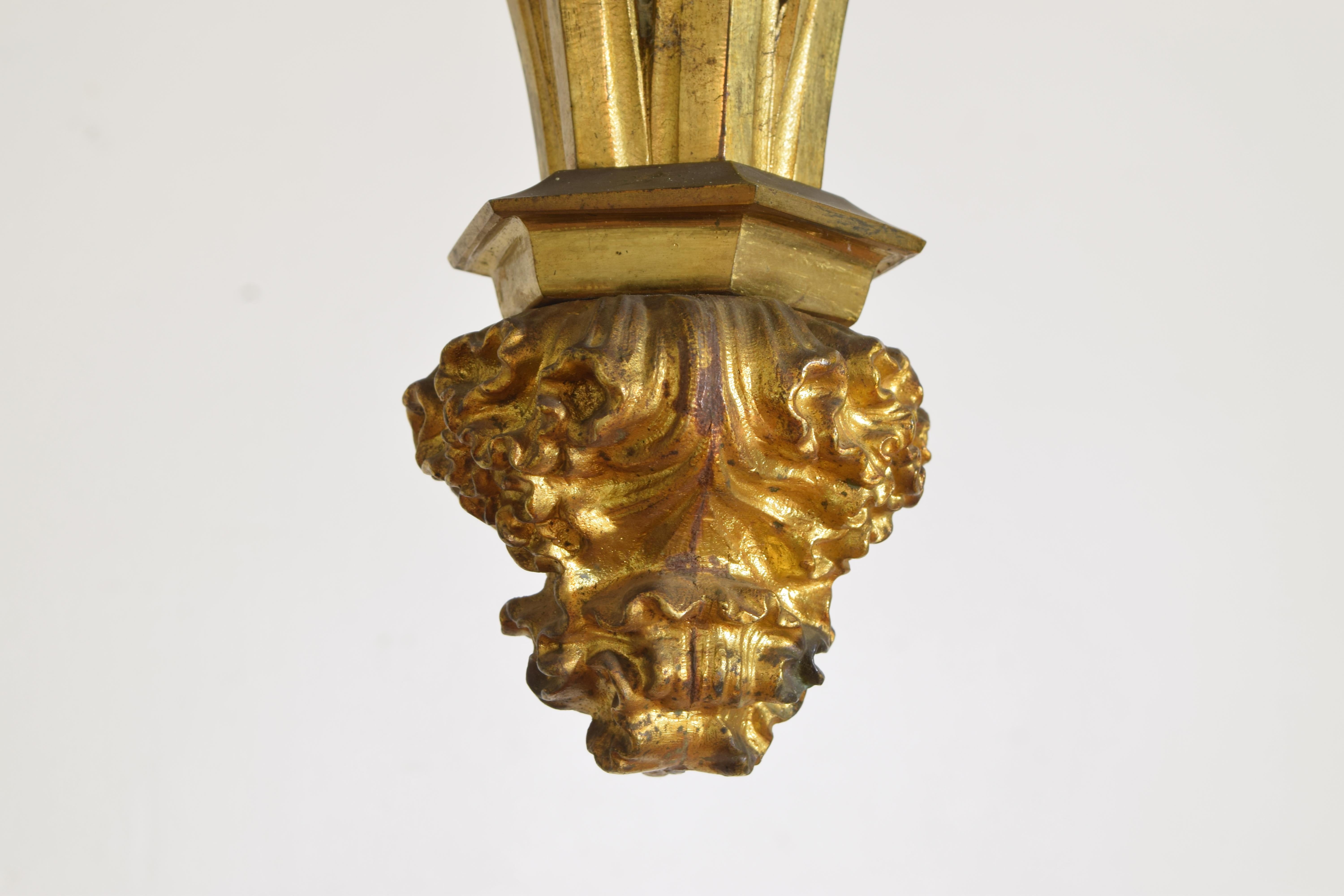 Italian, Milanese, Neogothic Gilt Brass 6-Light Chandelier, Late 19th Century For Sale 10