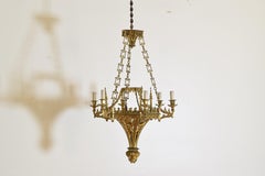 Italian, Milanese, Neogothic Gilt Brass 6-Light Chandelier, Late 19th Century
