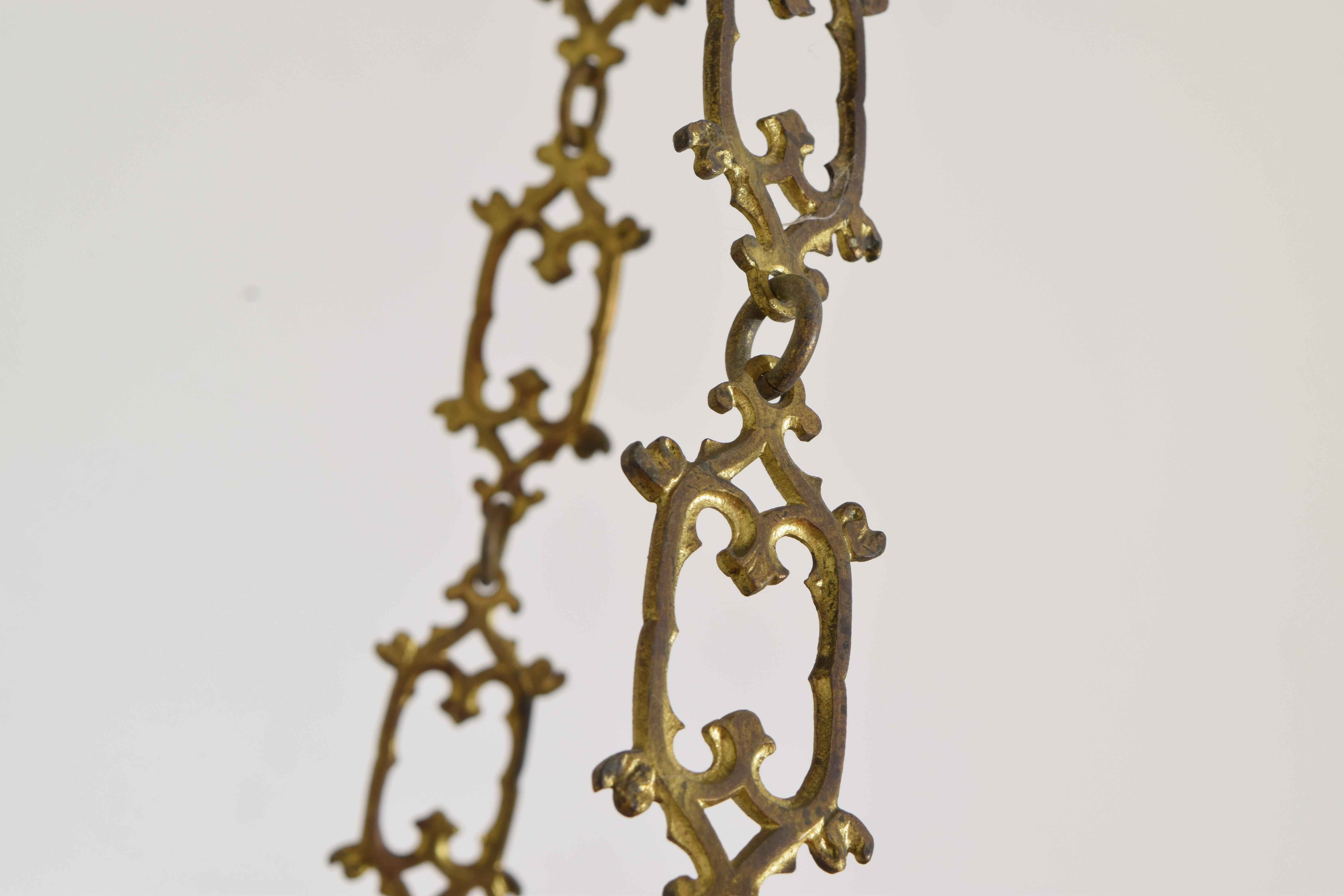 Italian, Milanese, Neogothic Gilt Brass 6-Light Chandelier, Late 19th Century For Sale 3