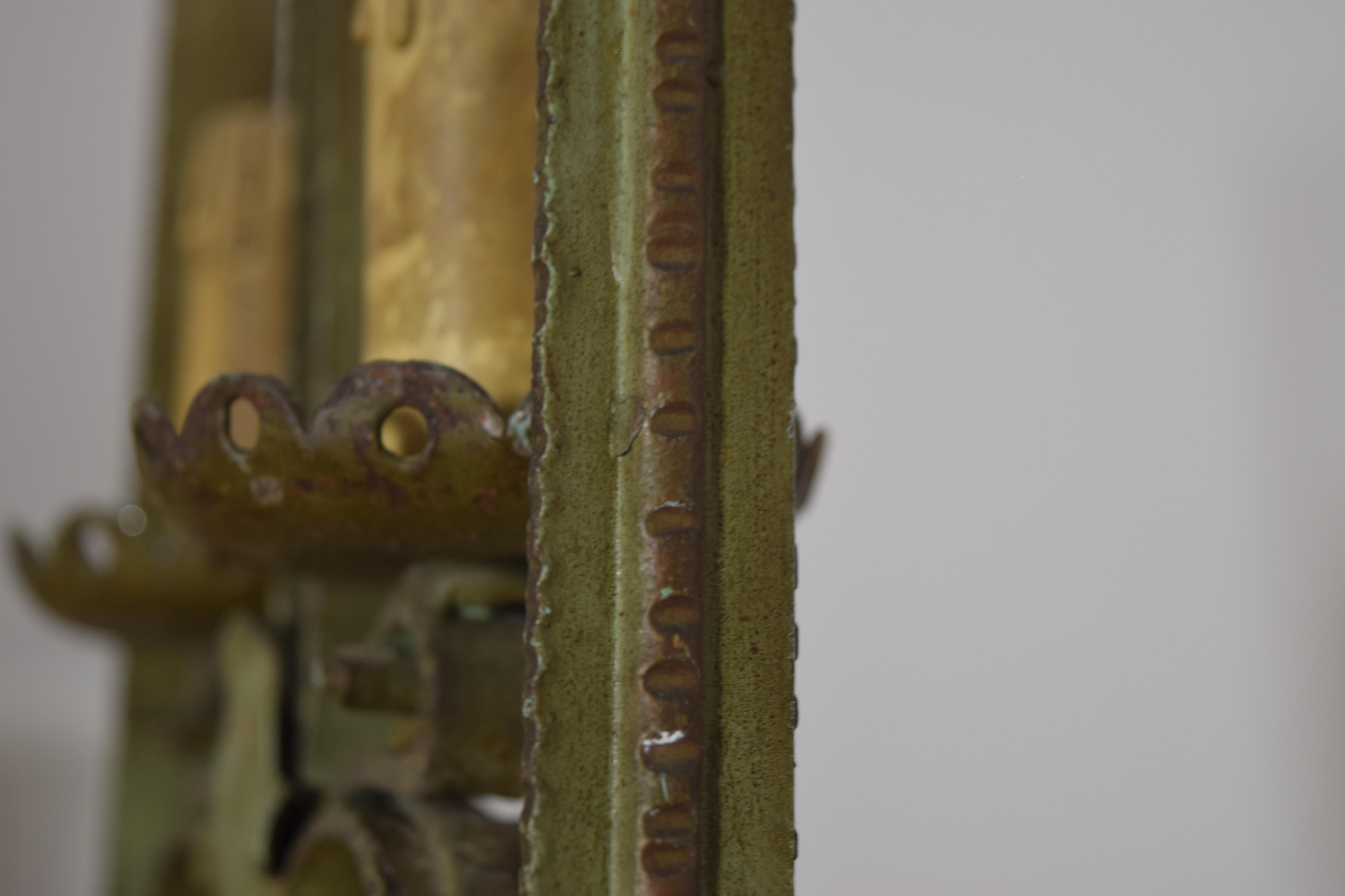 Italian, Milano, Wrought Iron & Faded Green Painted 2-Light Pendant, ca. 1920's For Sale 3