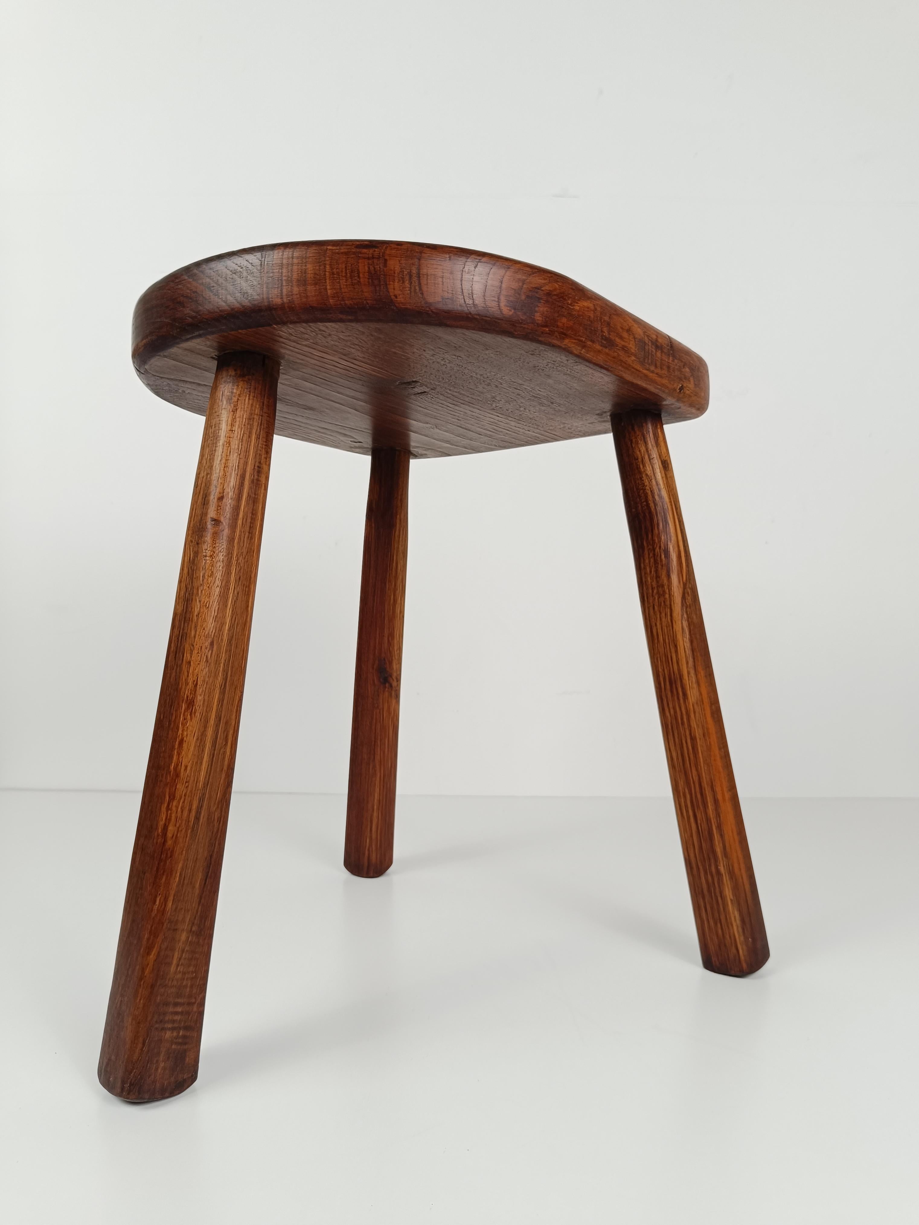 Italian Milking tripod Stool / Low Table hand carved in solid rustic fir wood 3