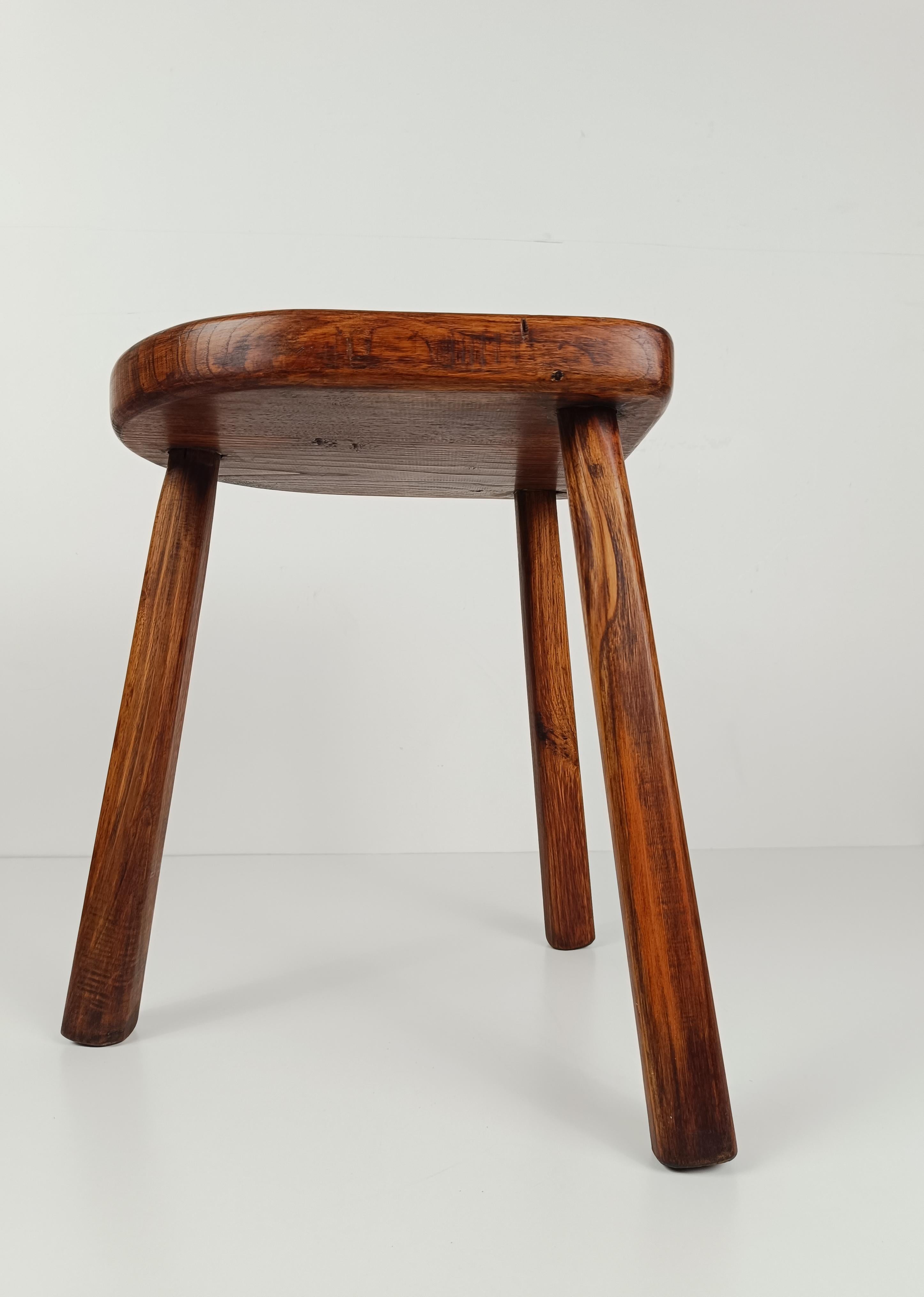 Italian Milking tripod Stool / Low Table hand carved in solid rustic fir wood 4