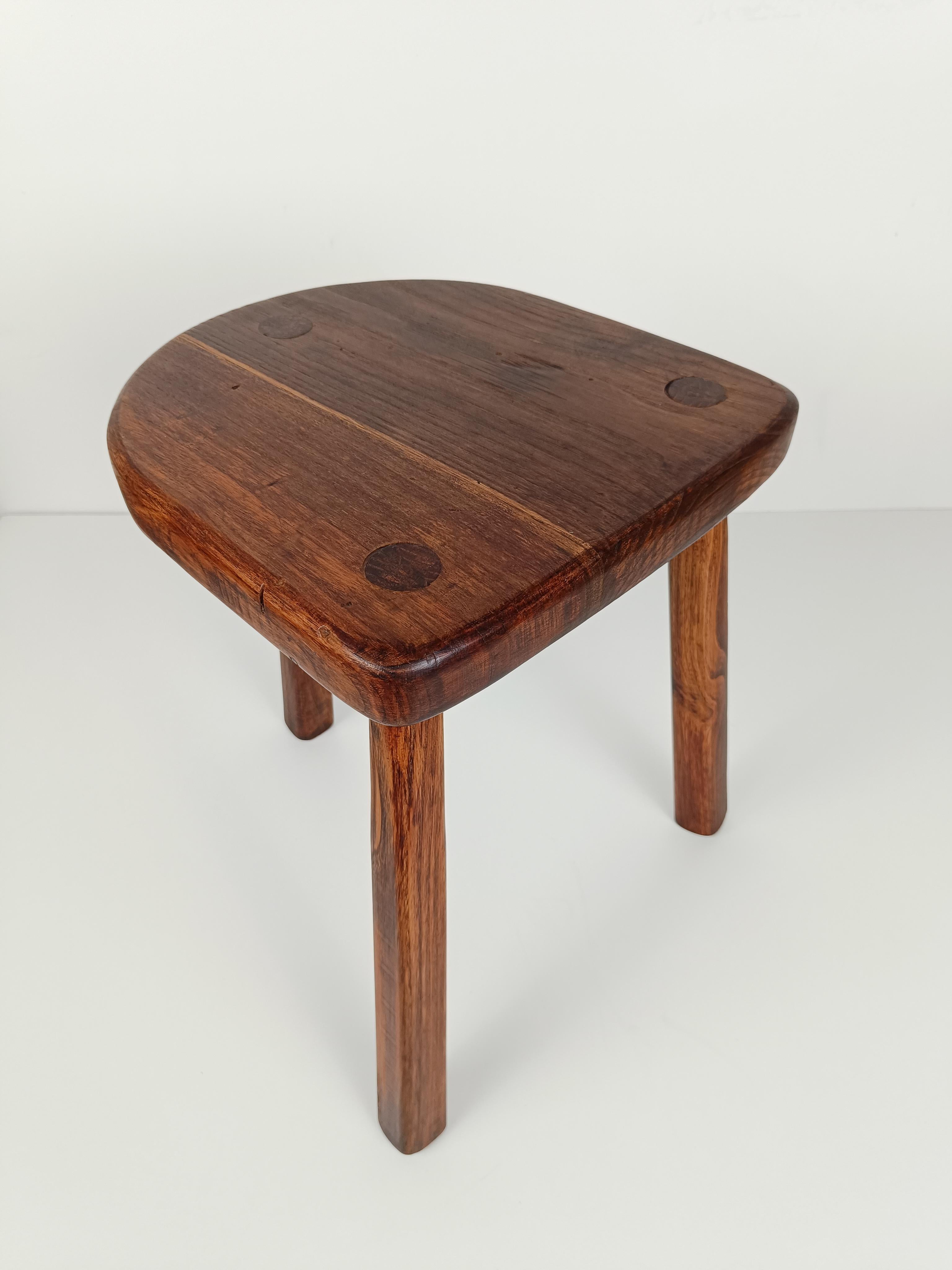 Italian Milking tripod Stool / Low Table hand carved in solid rustic fir wood 5
