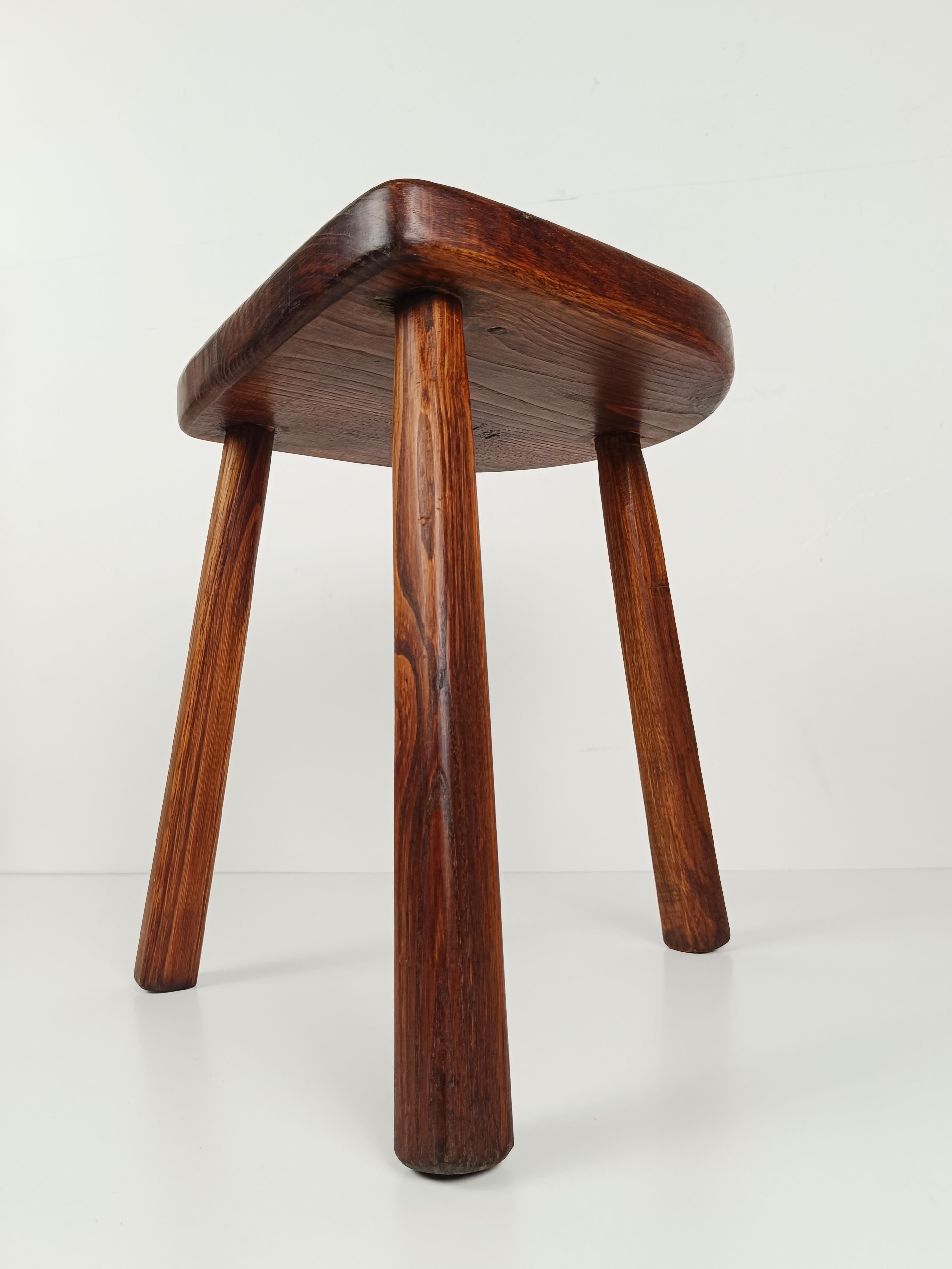 Italian Milking tripod Stool / Low Table hand carved in solid rustic fir wood 6