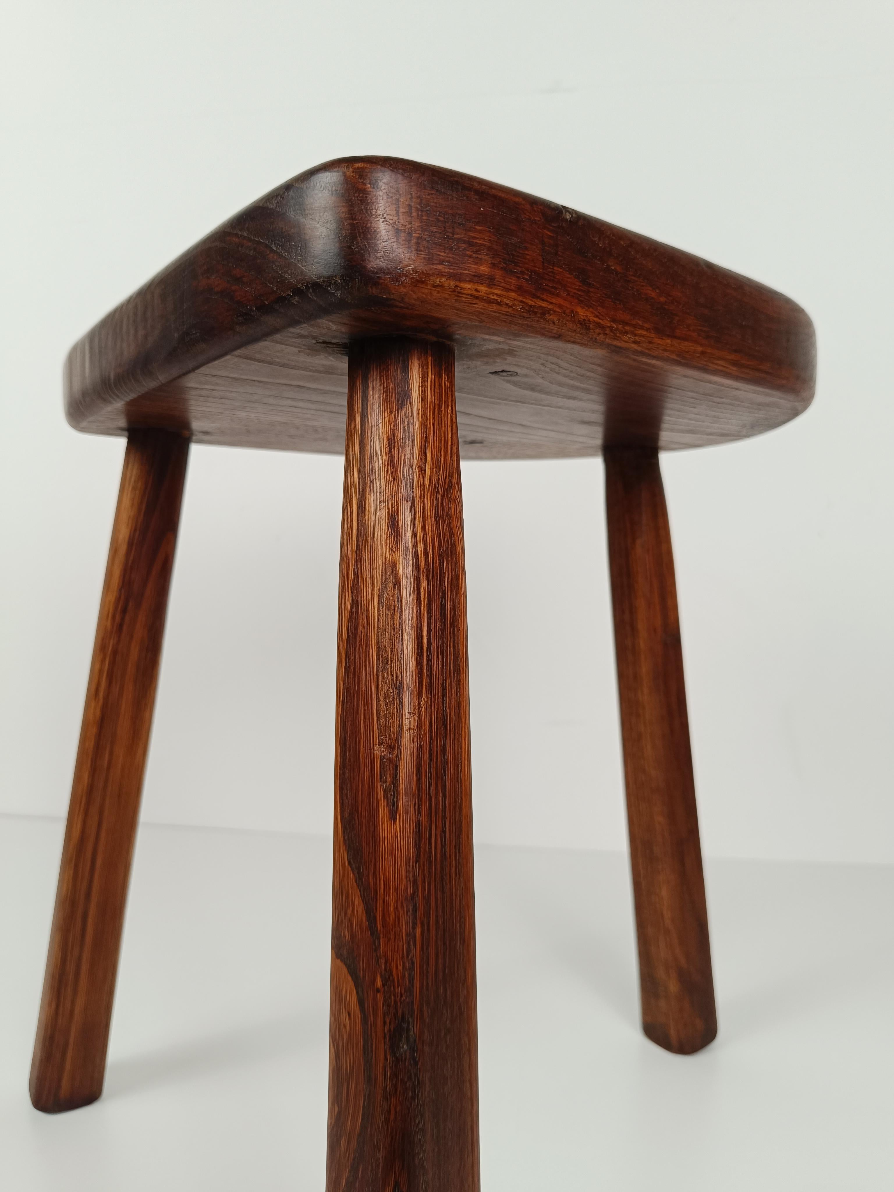 Italian Milking tripod Stool / Low Table hand carved in solid rustic fir wood 7