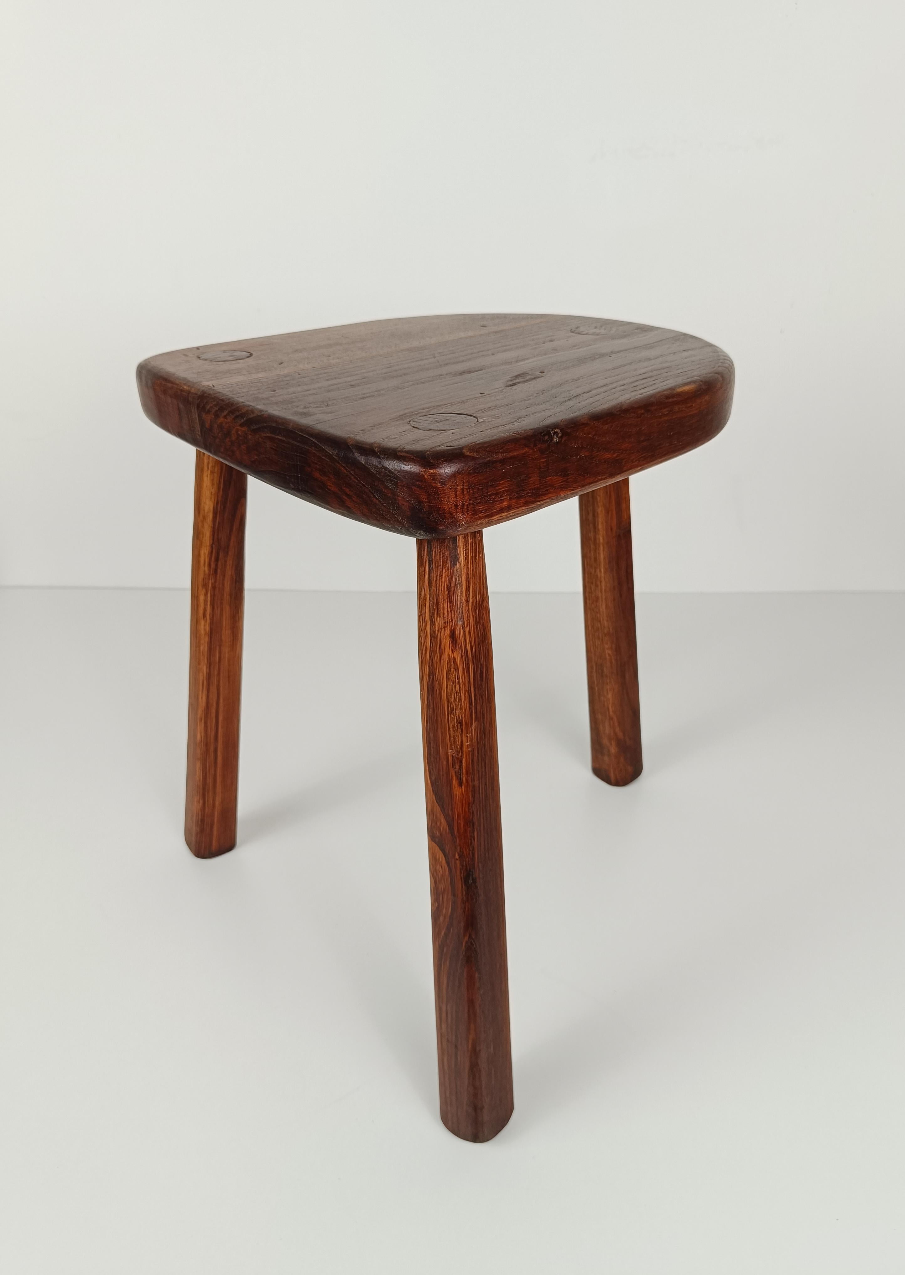 Italian Milking tripod Stool / Low Table hand carved in solid rustic fir wood 8