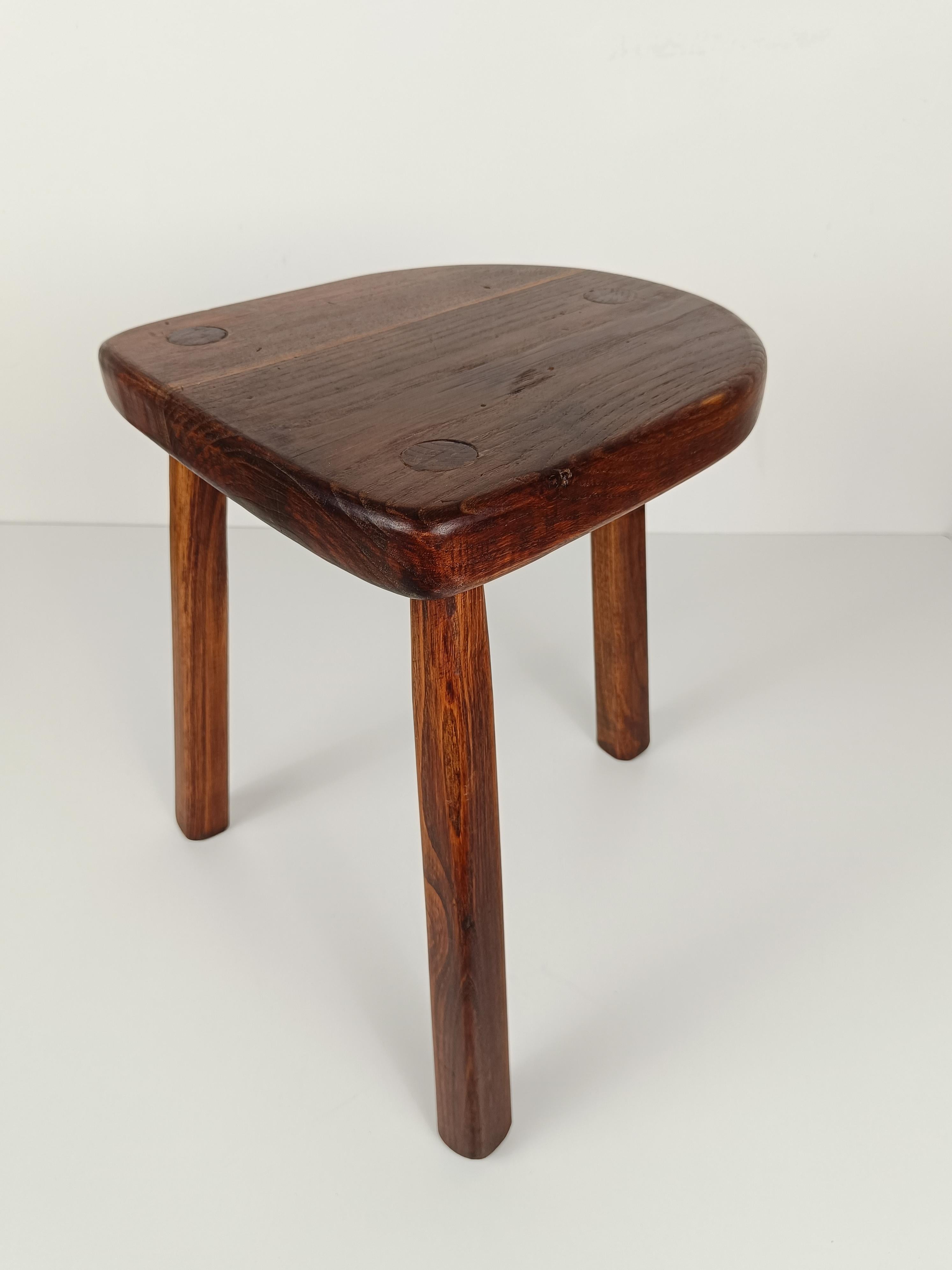Italian Milking tripod Stool / Low Table hand carved in solid rustic fir wood 9