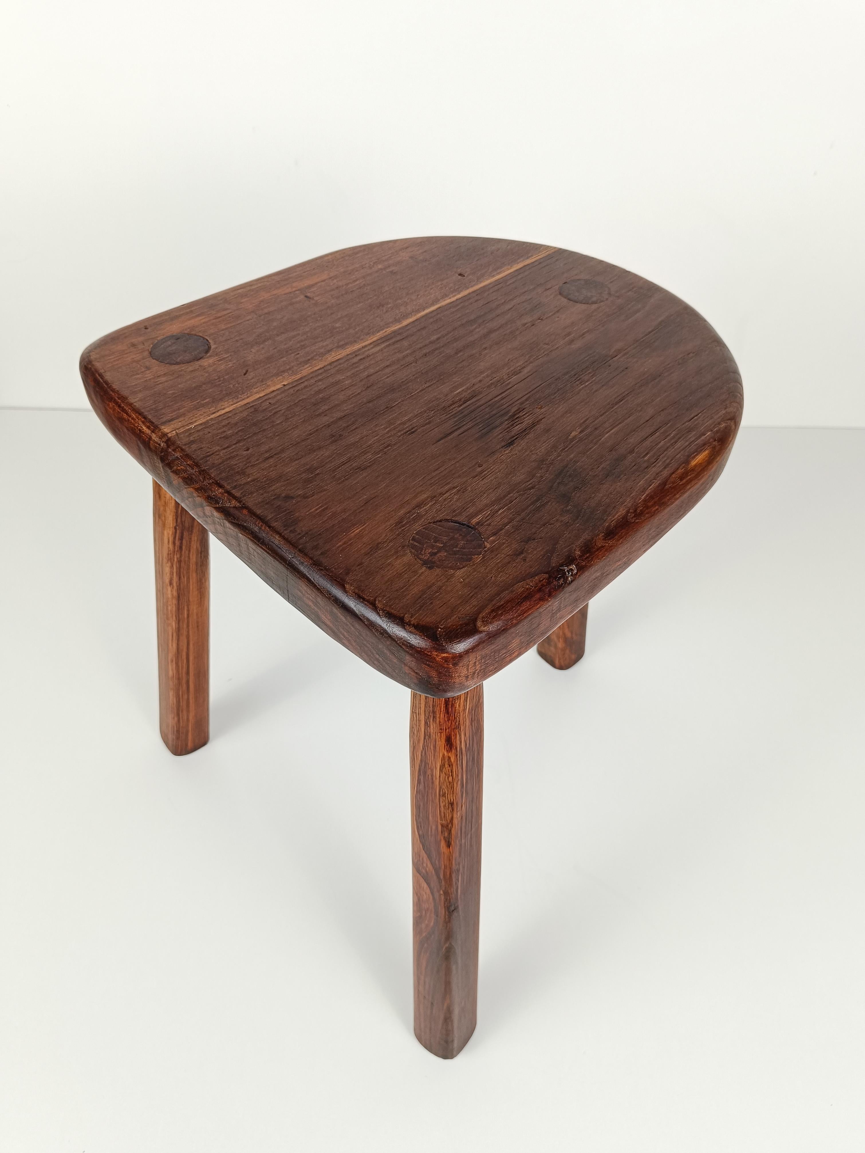 Italian Milking tripod Stool / Low Table hand carved in solid rustic fir wood 10