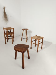 Italian Milking tripod Stool / Low Table hand carved in solid rustic fir wood