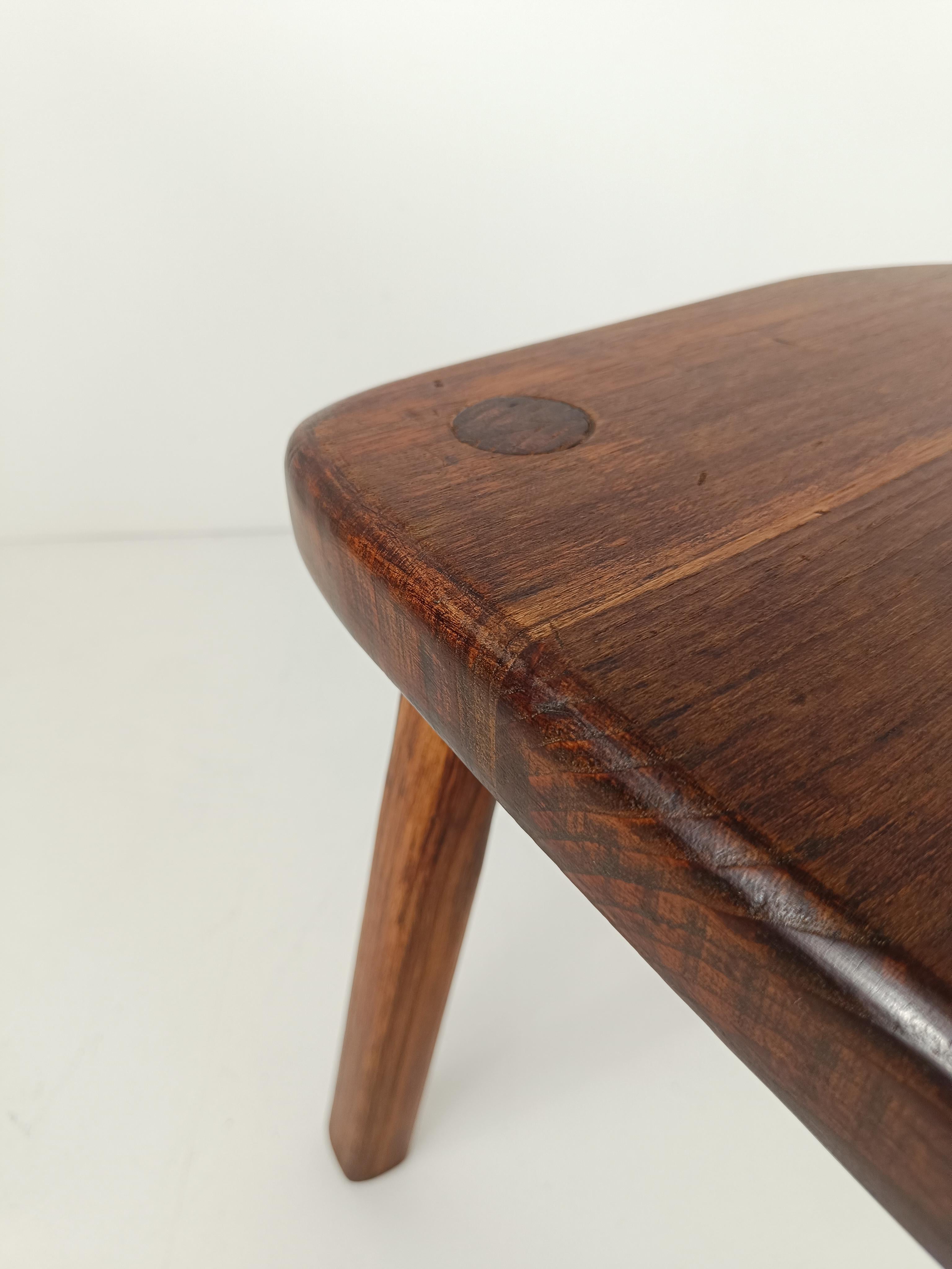 Hand-Carved Italian Milking tripod Stool / Low Table hand carved in solid rustic fir wood