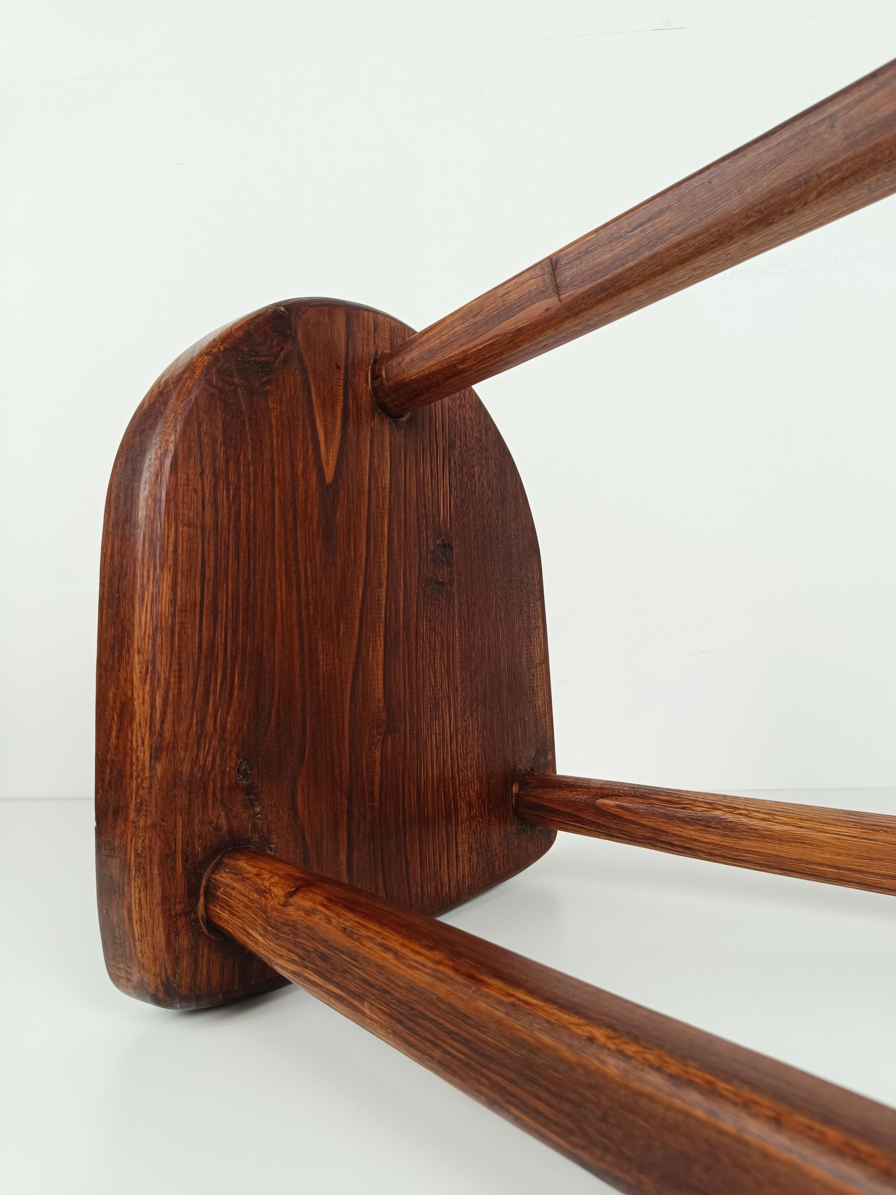 Italian Milking tripod Stool / Low Table hand carved in solid rustic fir wood 1