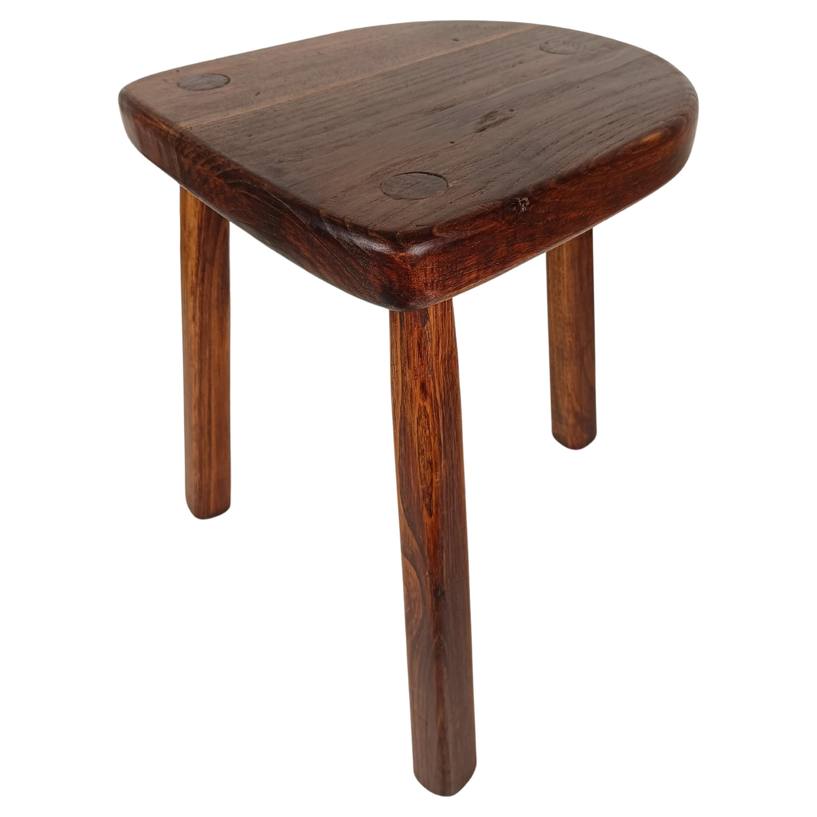Italian Milking tripod Stool / Low Table hand carved in solid rustic fir wood