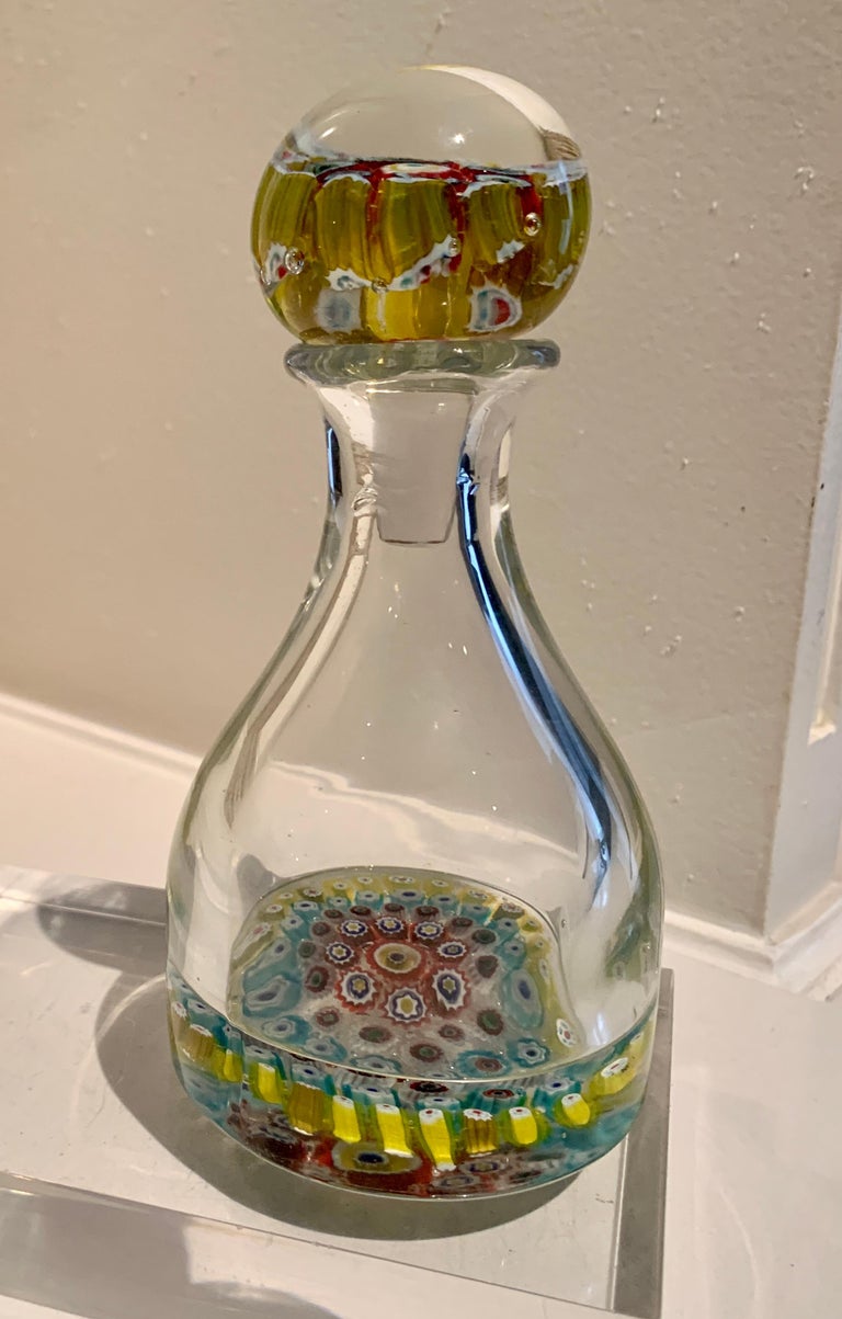 Hand-Crafted Italian Millefiori Murano Glass Bottle Decanter with Stopper For Sale