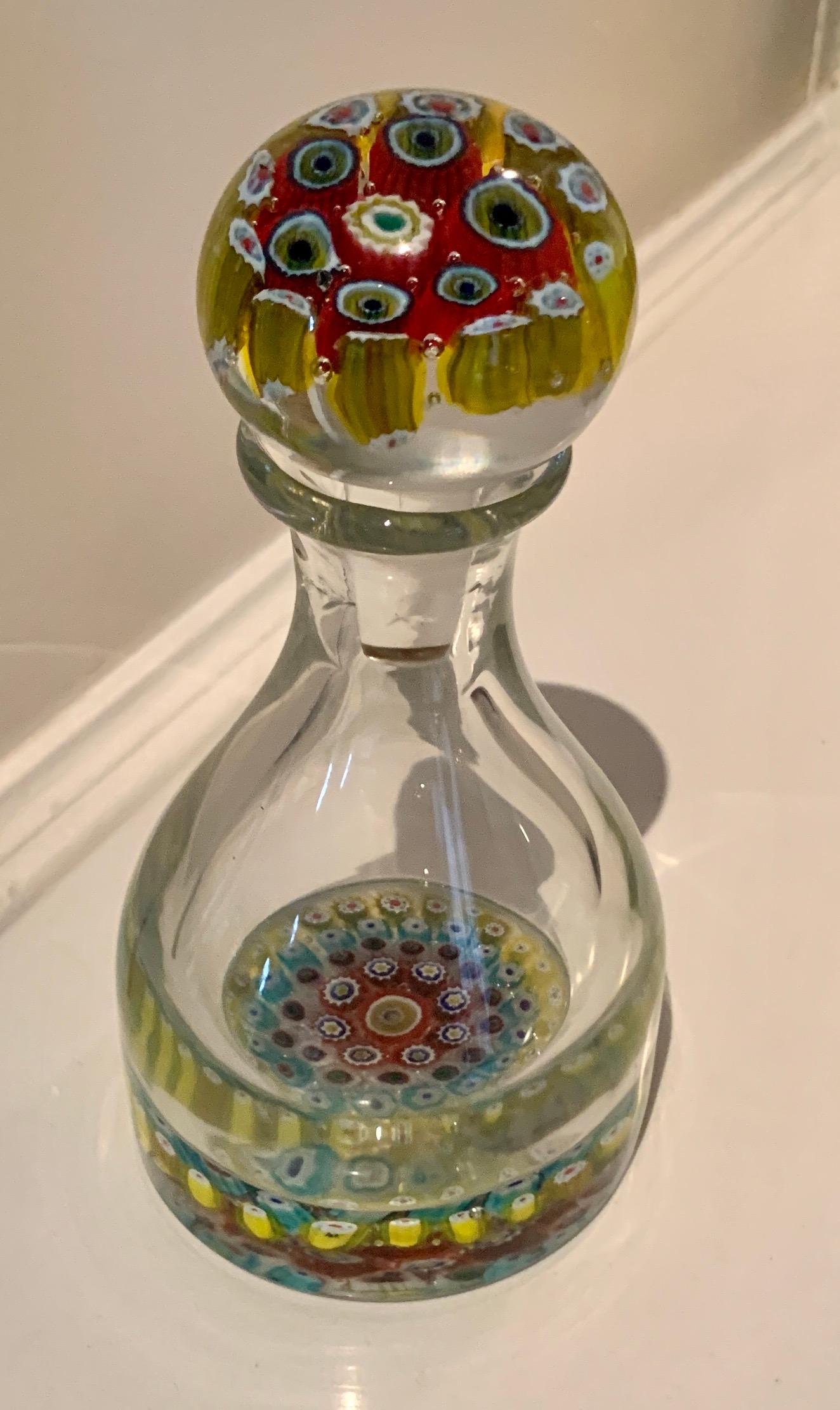 Mid-Century Modern Italian Millefiori Murano Glass Bottle Decanter with Stopper