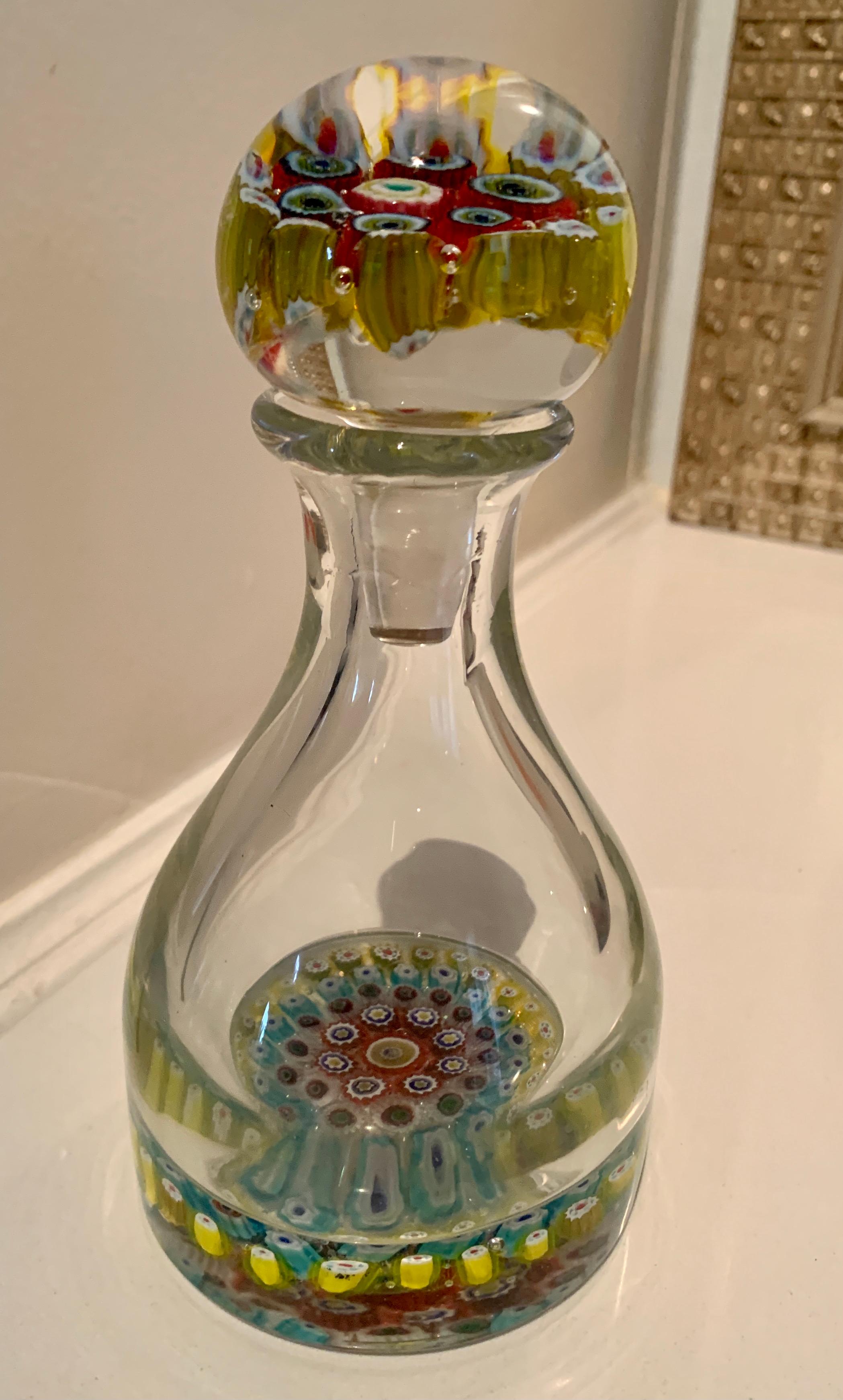 Hand-Crafted Italian Millefiori Murano Glass Bottle Decanter with Stopper