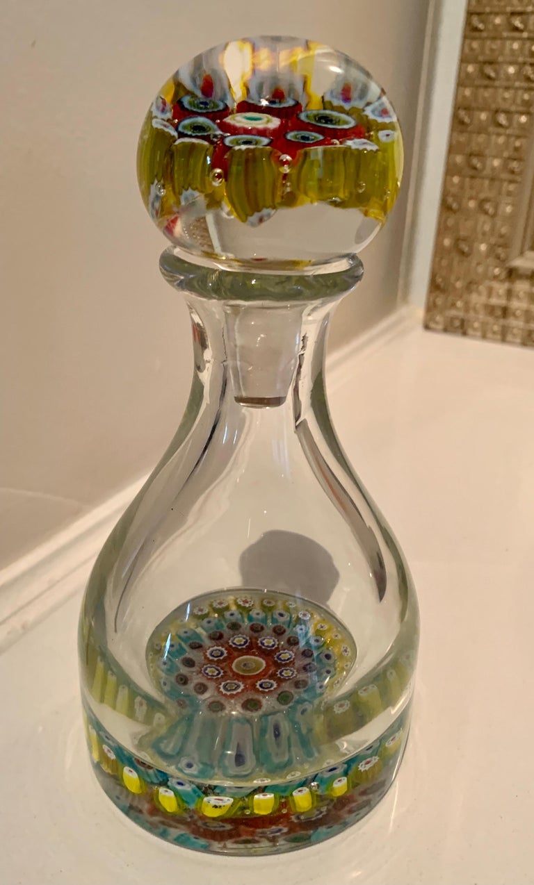 20th Century Italian Millefiori Murano Glass Bottle Decanter with Stopper For Sale