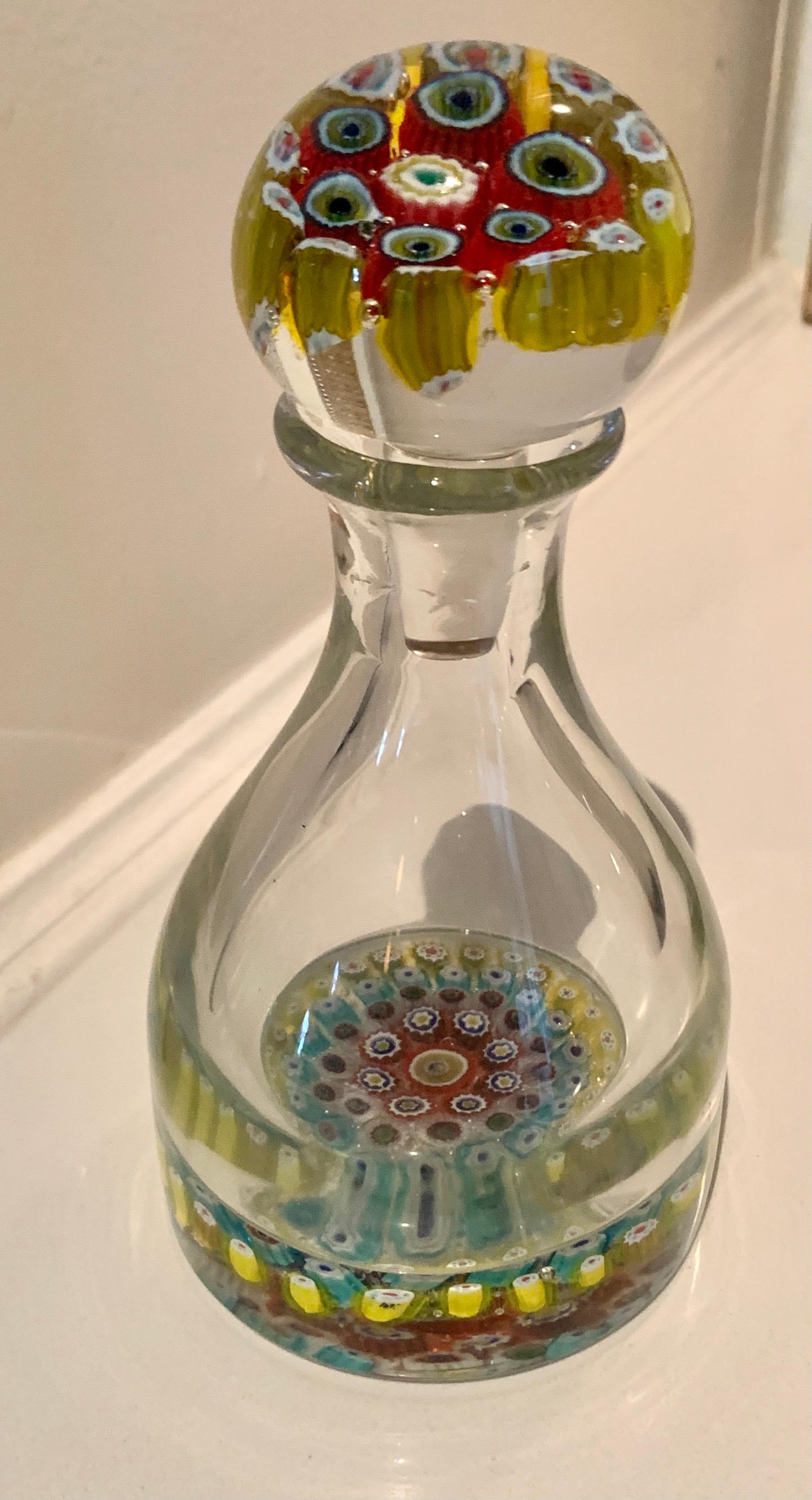 Italian Millefiori Murano Glass Bottle Decanter with Stopper In Good Condition In Los Angeles, CA