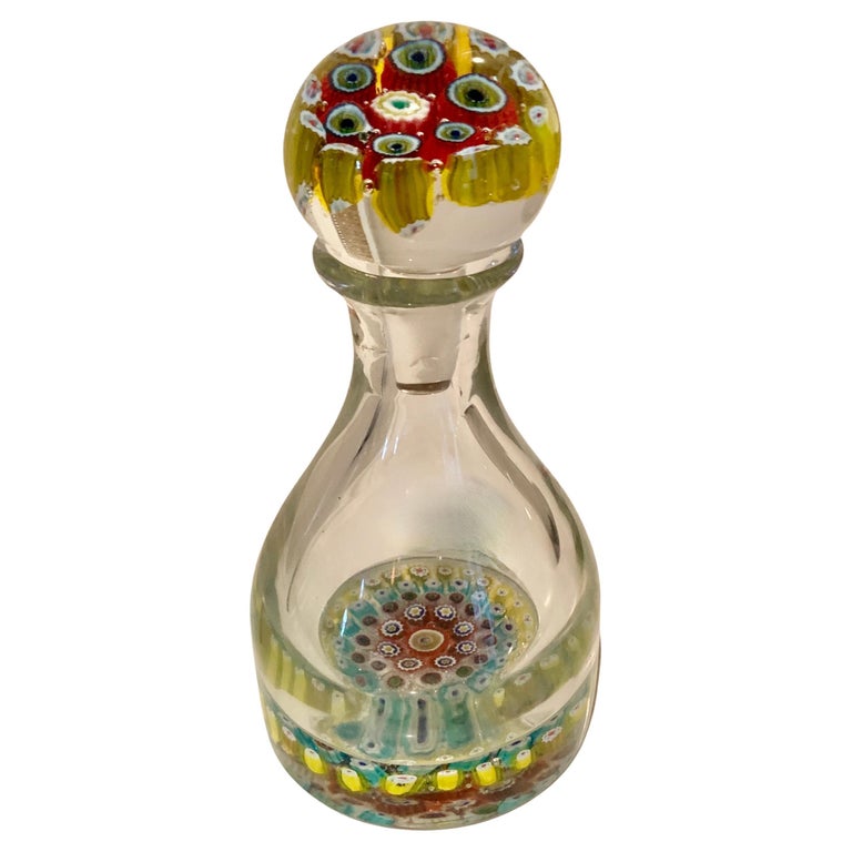 Italian Millefiori Murano Glass Bottle Decanter with Stopper For Sale