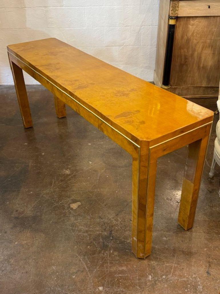 Italian Milo Baughman style burl wood and brass polished console. You're exploring a piece that blends craftsmanship, history, and decorative charm—early 20th-century Italian carved and painted benches offer a rich mix of neoclassical elegance and