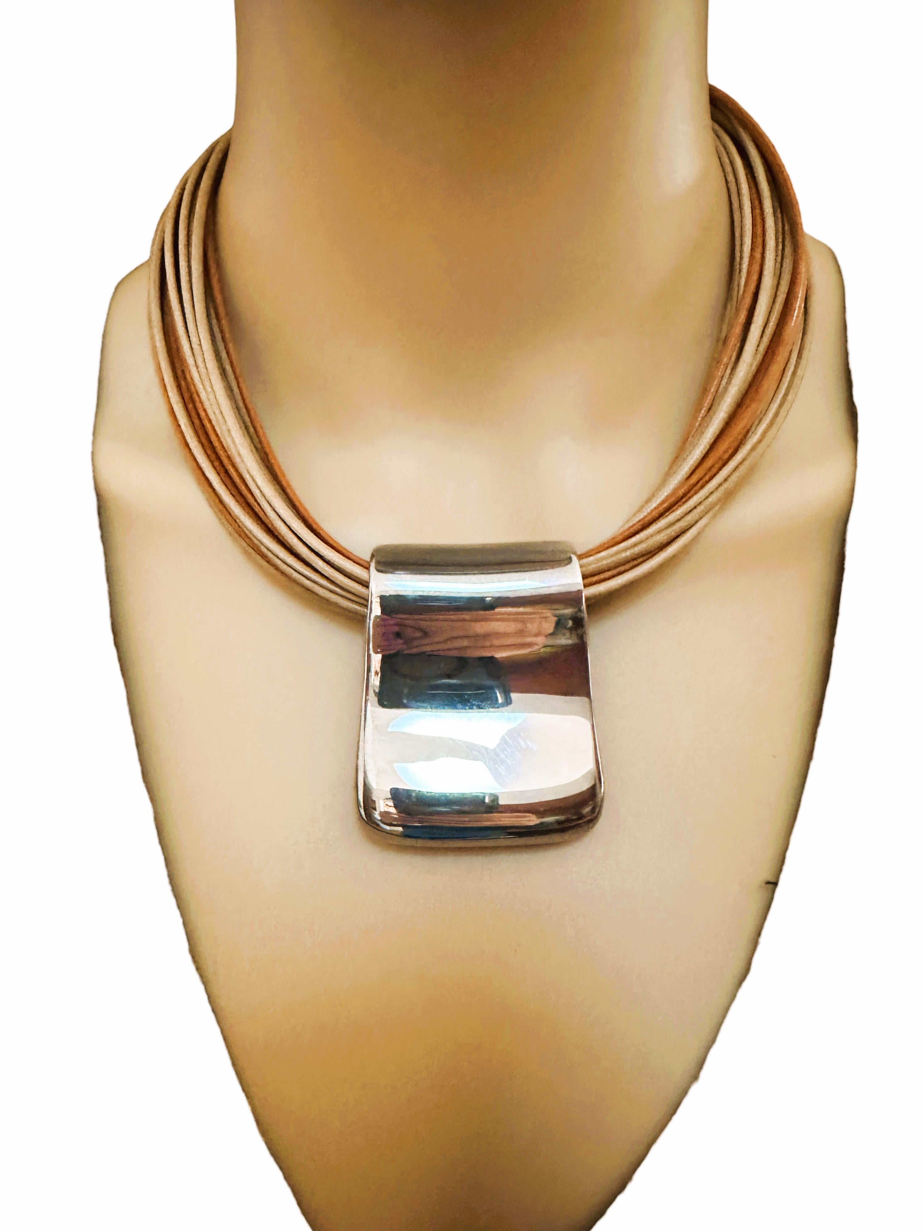 Women's Italian Milor Italy Leather Strand Necklace with Sterling Pendant