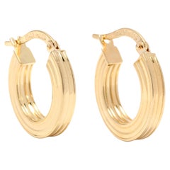 Emerald Gold Ridged Hoop Earrings For Sale at 1stDibs