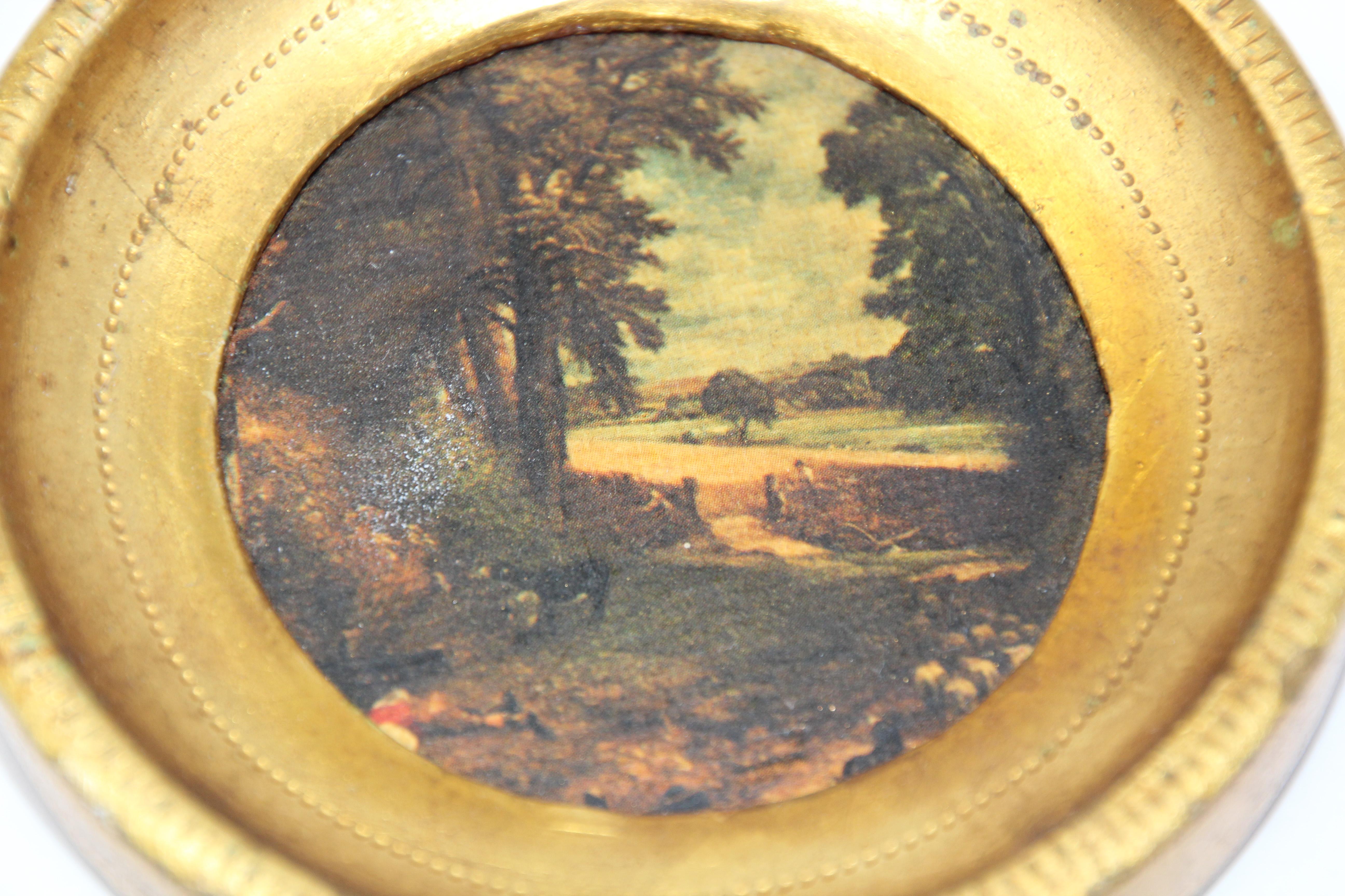 Renaissance Italian Miniature Painting in Round Gilt Frame