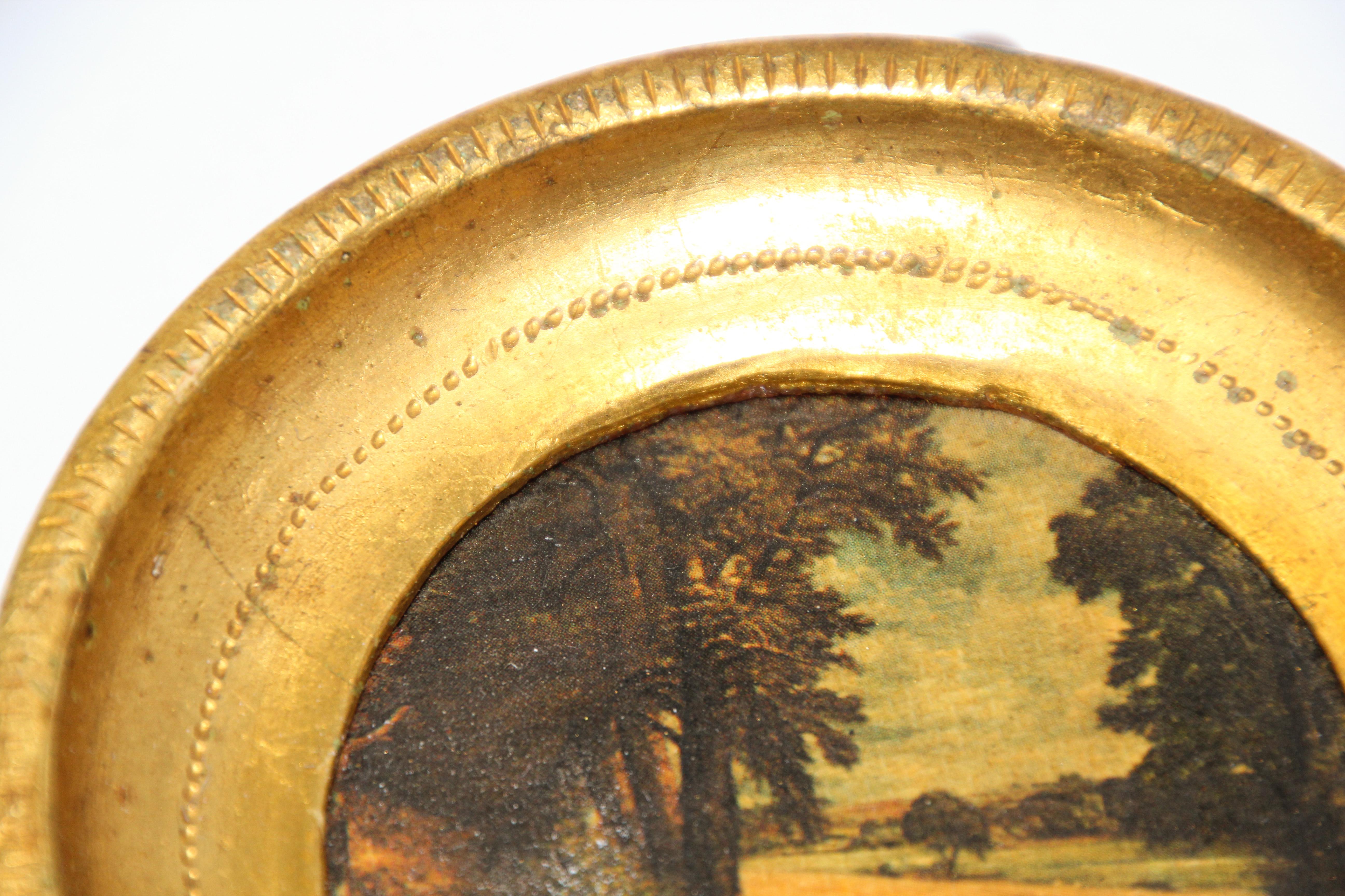 Paper Italian Miniature Painting in Round Gilt Frame