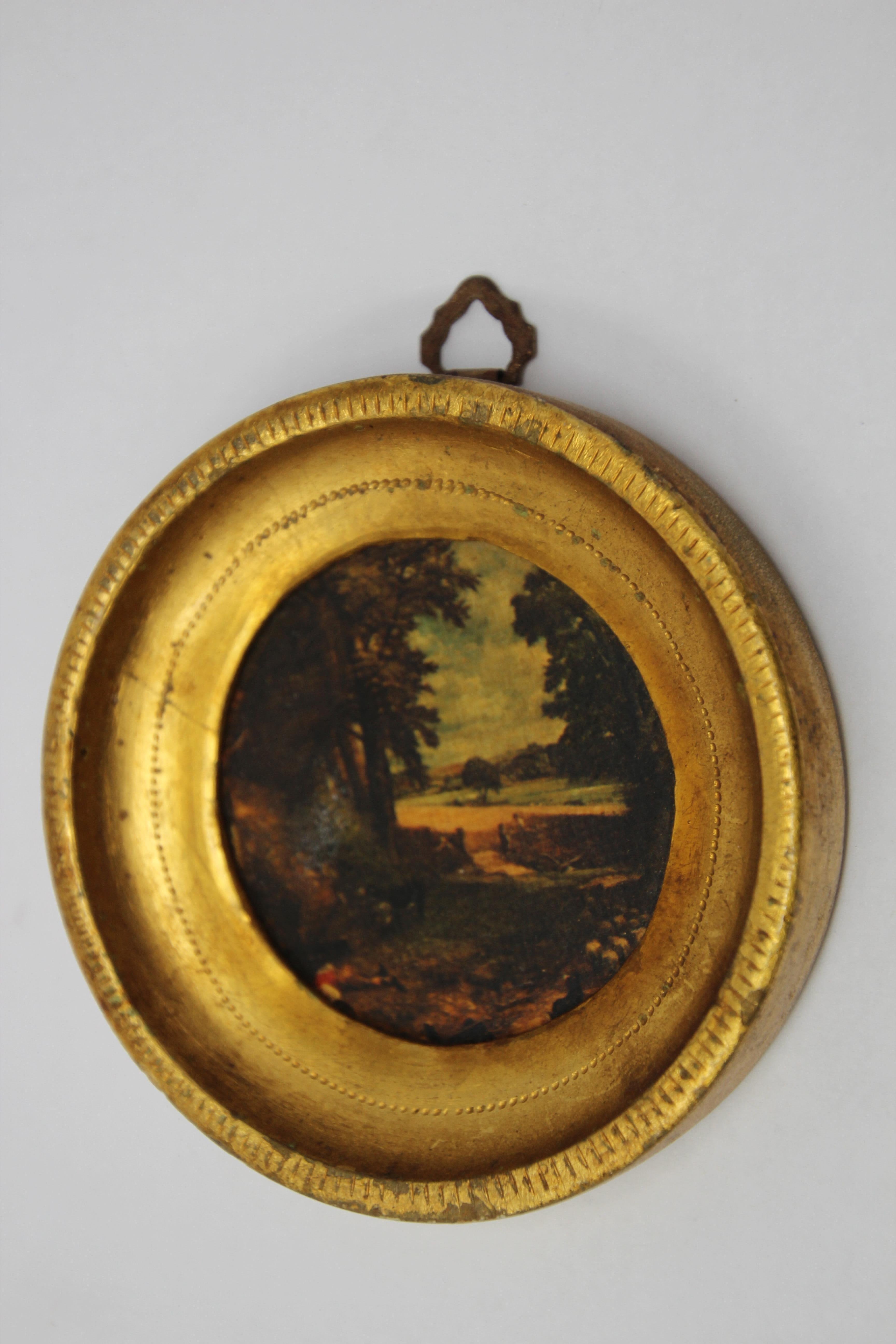 Italian Miniature Painting in Round Gilt Frame In Good Condition In North Hollywood, CA