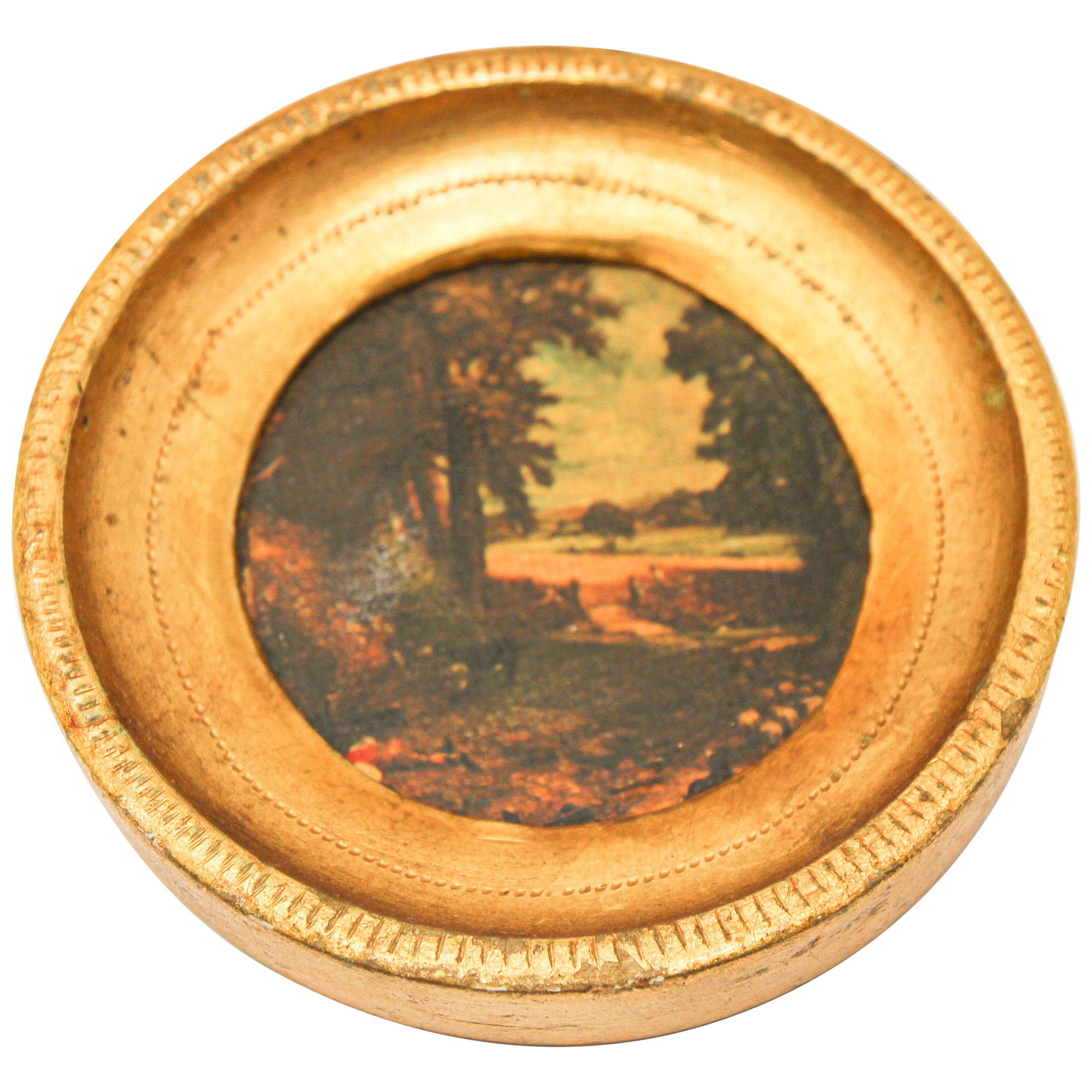 Italian Miniature Painting in Round Gilt Frame