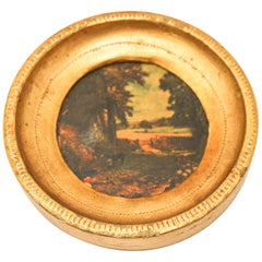 Peinture italienne miniature dans un cadre rond doré