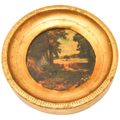 Peinture italienne miniature dans un cadre rond doré