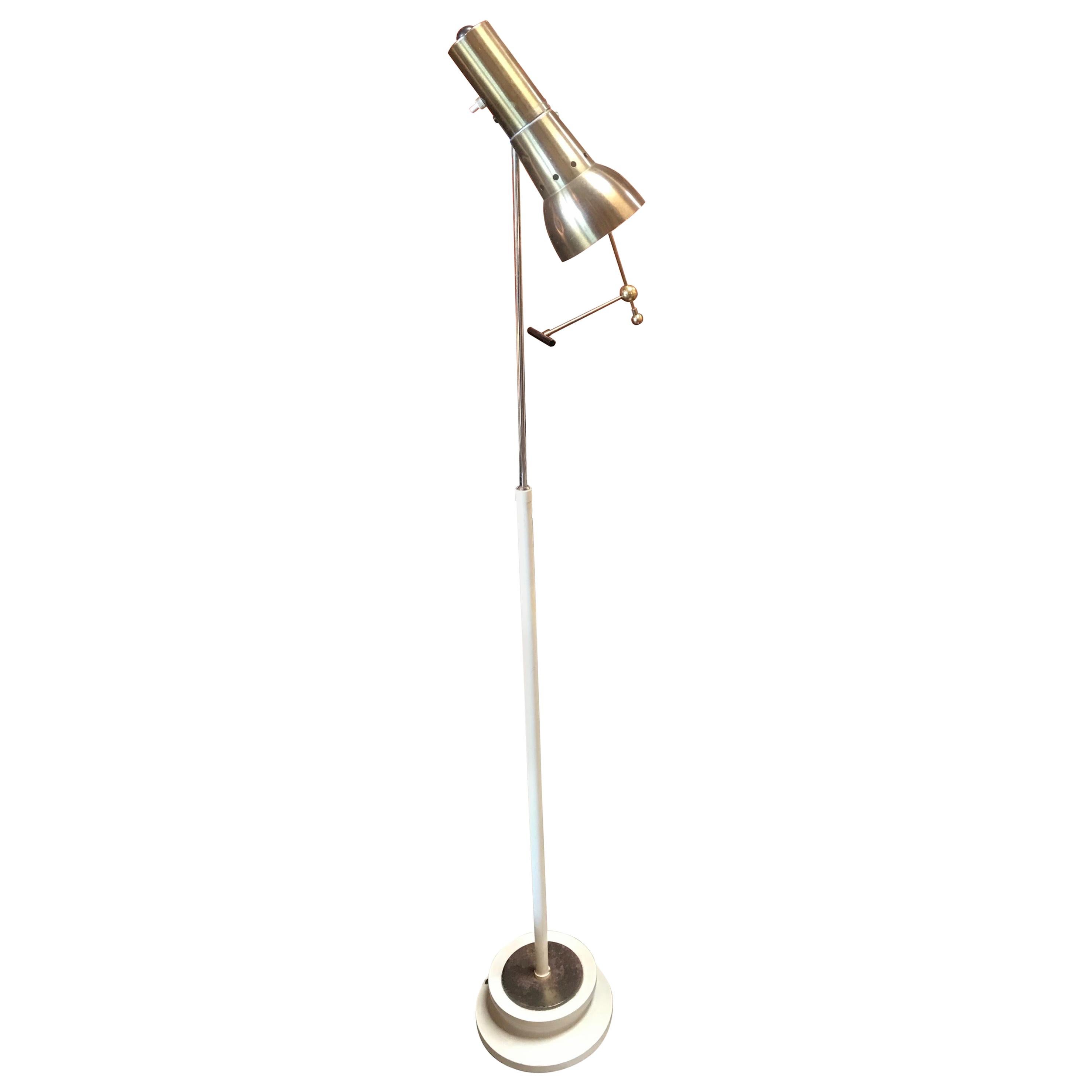 Italian Minimal Adjustable Floor Lamp with One Brass Spot, 1960s
