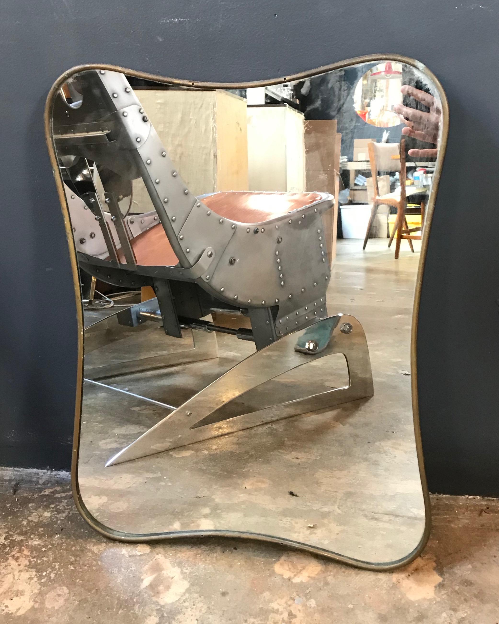 Italian minimal curvilinear brass mirror, 1950s.