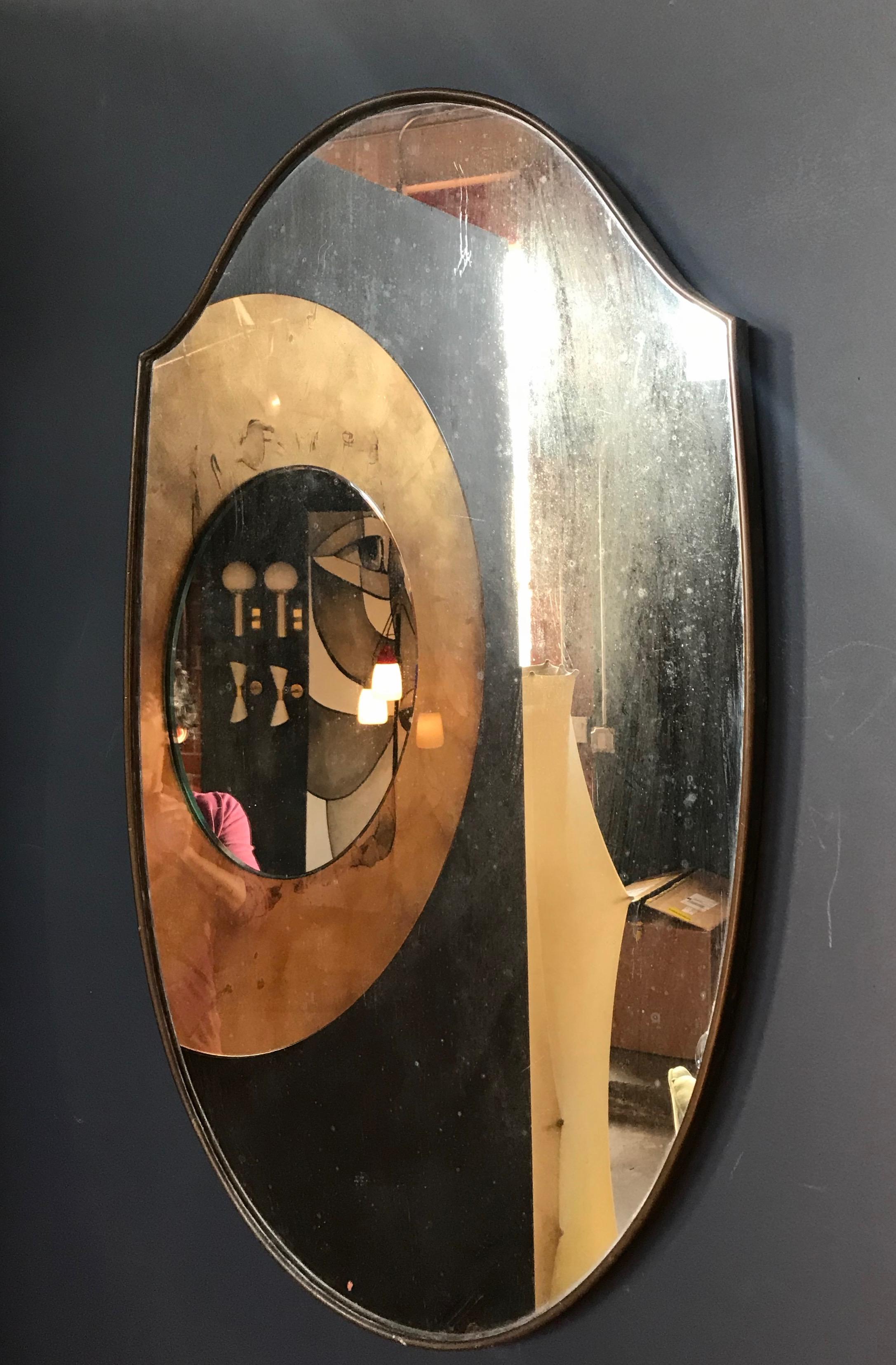 Italian Minimal Curvilinear Brass Mirror, 1950s In Good Condition In Los Angeles, CA