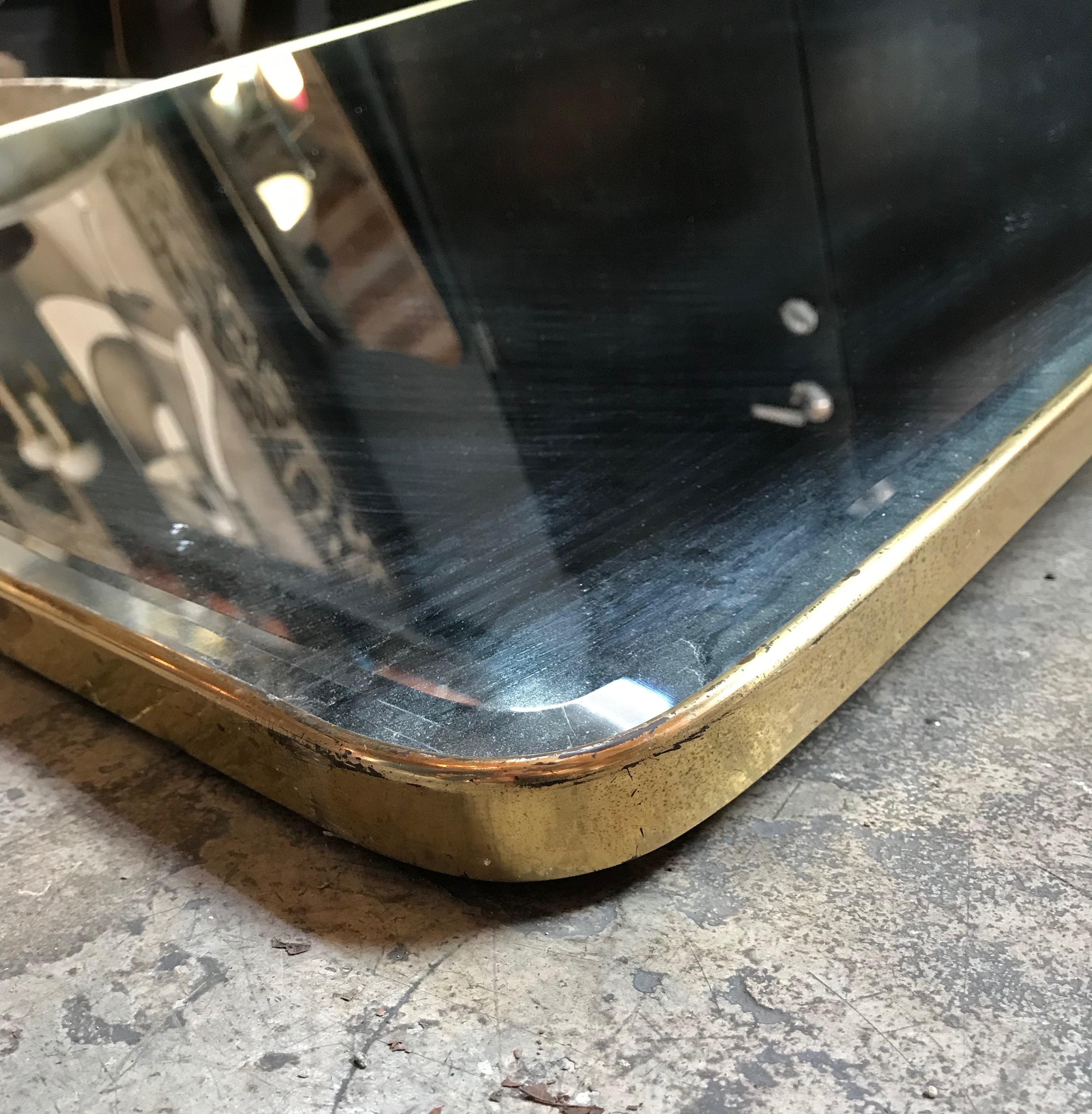 Italian Minimal Curvilinear Brass Mirror, 1950s 2