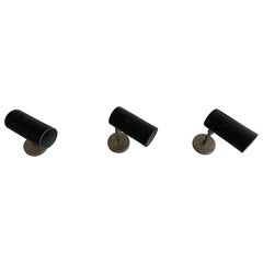 Italian Minimal Design Black Metal Spot Set of 3 Sconces, 1950s, Italy