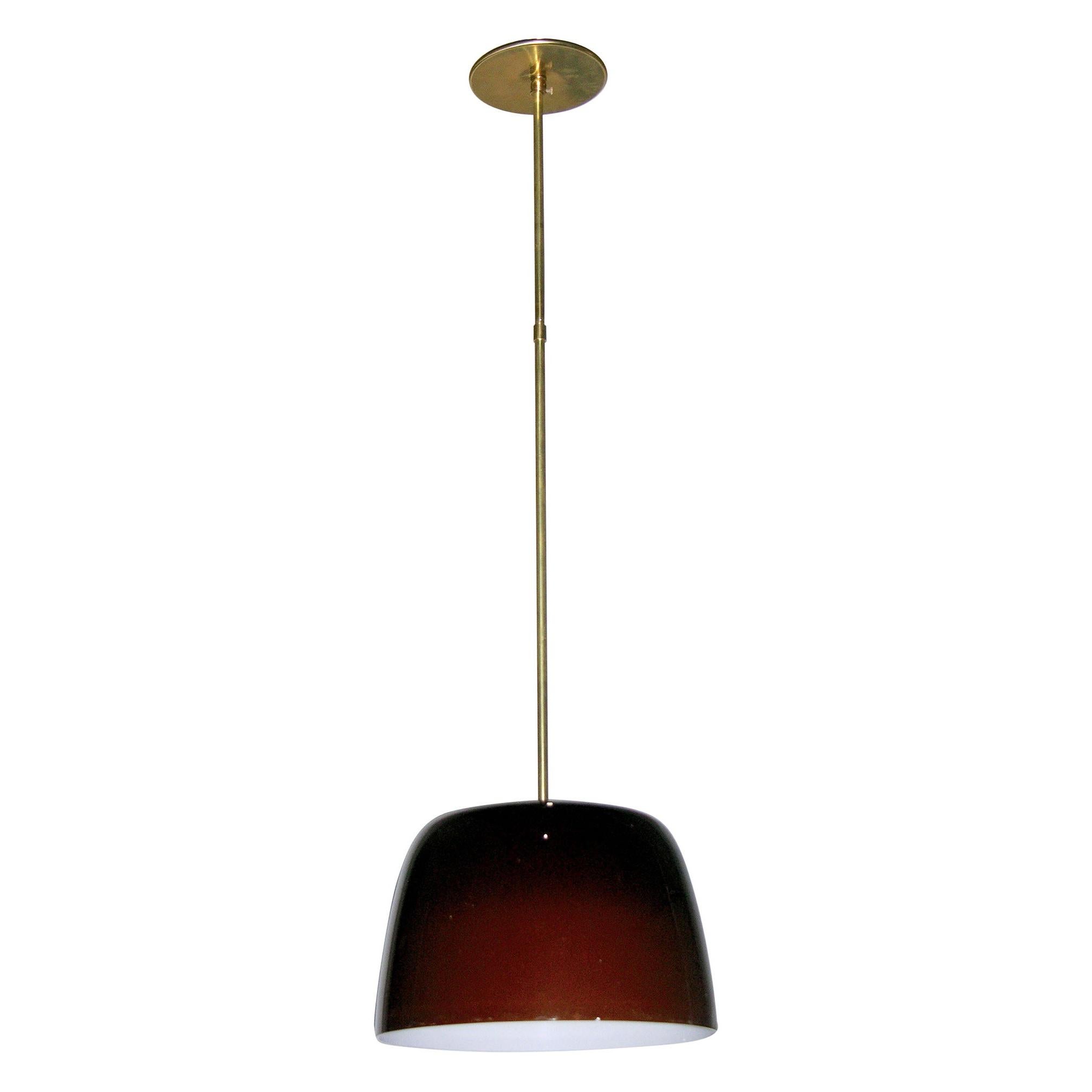 Italian Minimalist Brass and Coffee Brown Murano Glass Pendant Light, 1970s For Sale