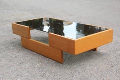 Italian Minimalist Coffee Table in Ash with Grey Glass, 1970s