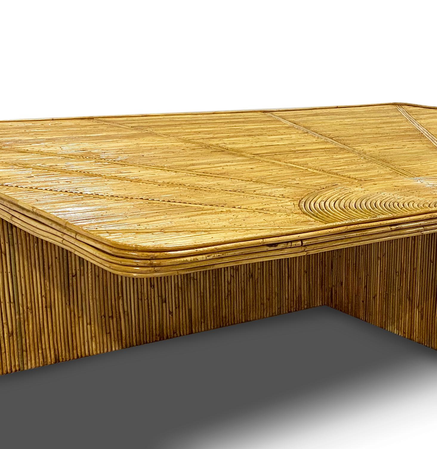 Bamboo Italian Minimalist Custom Sun Decor Rectangular Golden Rattan Coffee Sofa Table