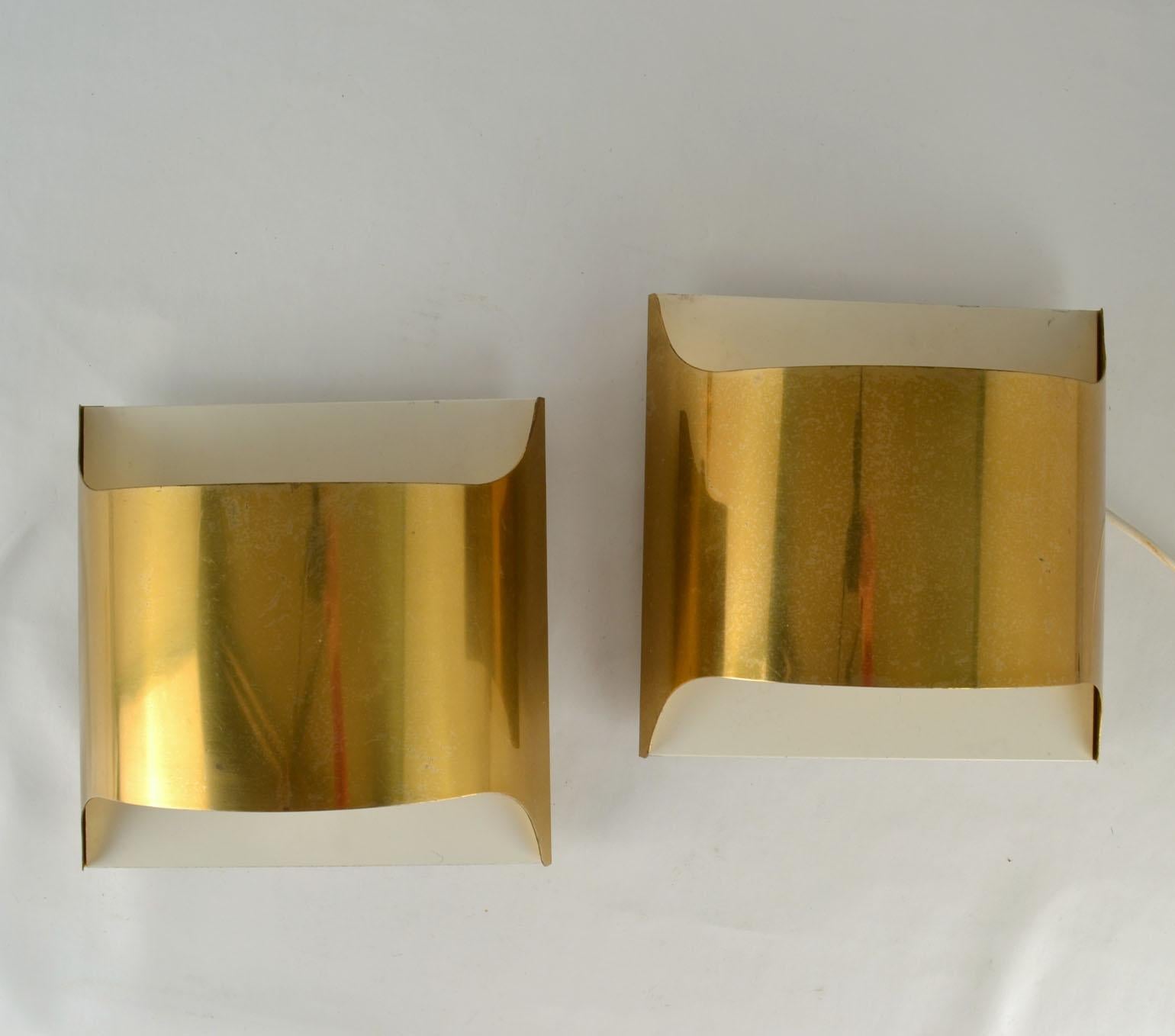 Mid-20th Century Italian Minimalist Geometric Brass 1960's Wall Sconces