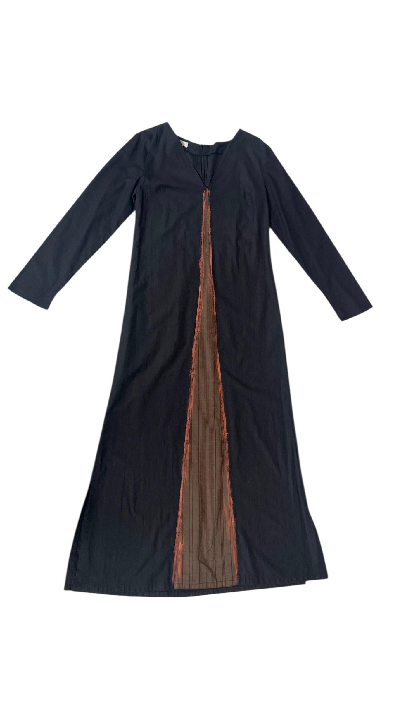 Vestido largo italiano minimalista de algodón con detalle de seda cruda de Dipende en venta 5