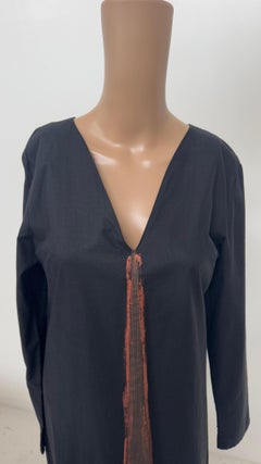 Italian Minimalist Long Cotton Dress with Raw Silk Detail by Dipende