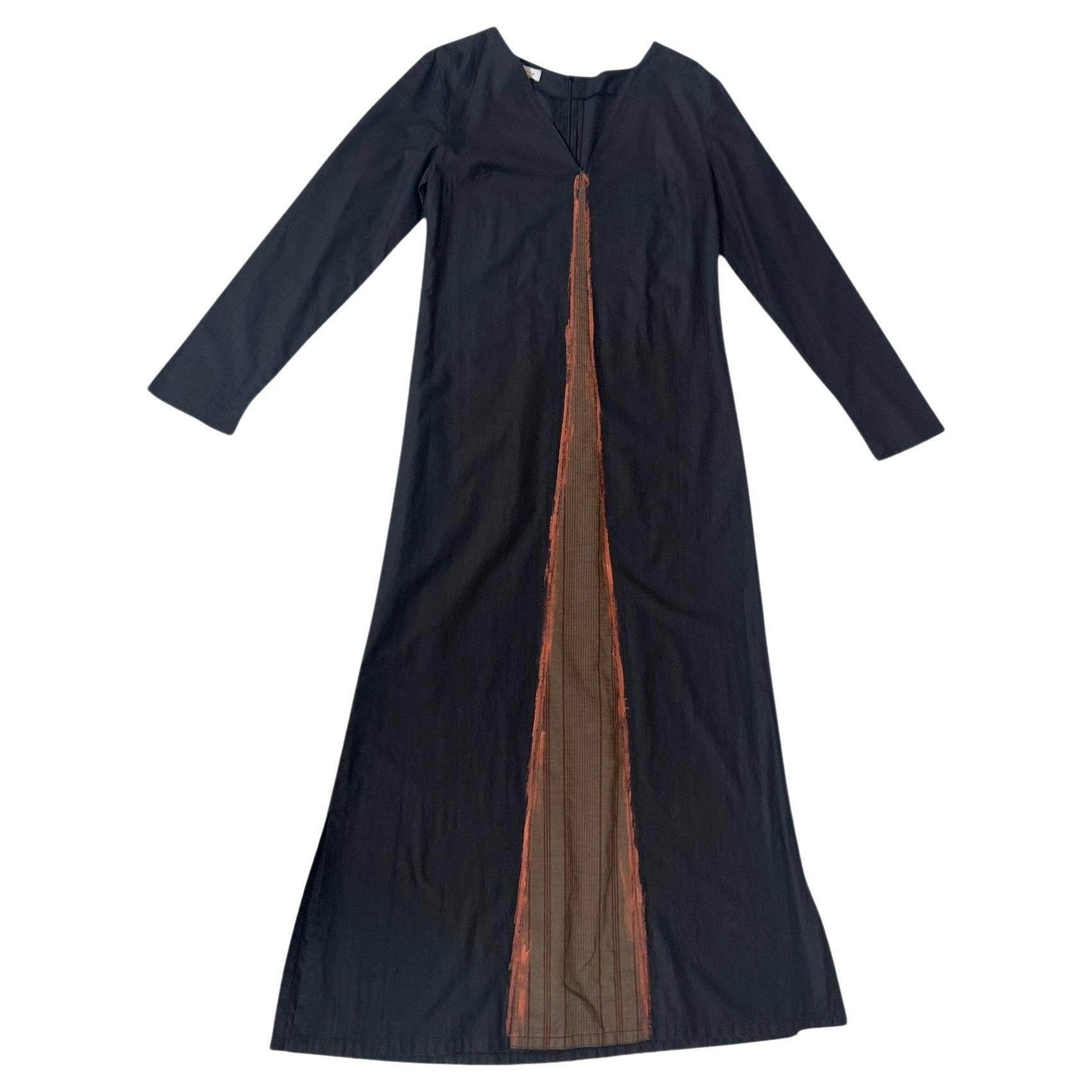 Vestido largo italiano minimalista de algodón con detalle de seda cruda de Dipende en venta