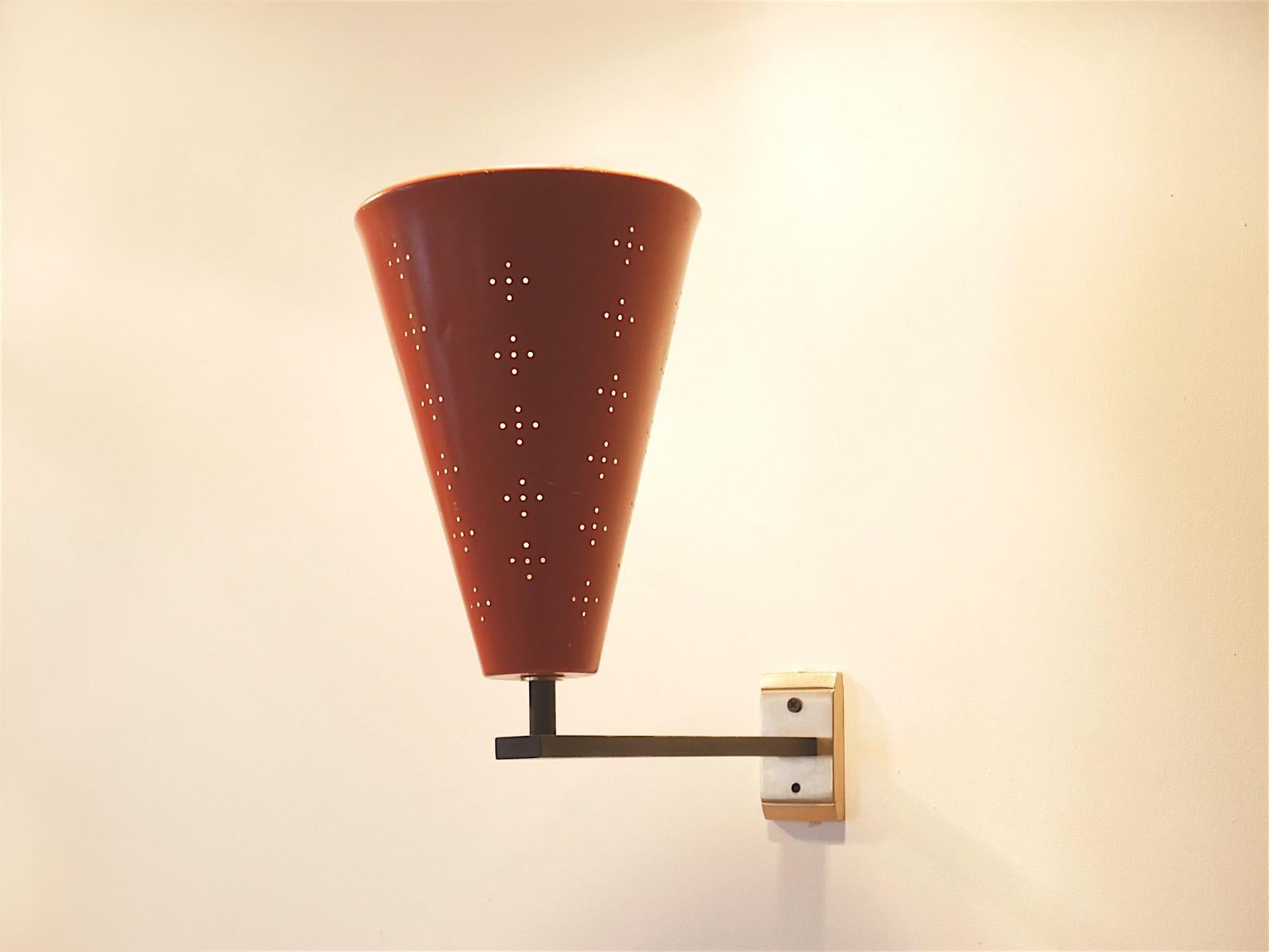 Italian Minimalist Perforated Metal Cone Sconce, 1950s For Sale 1