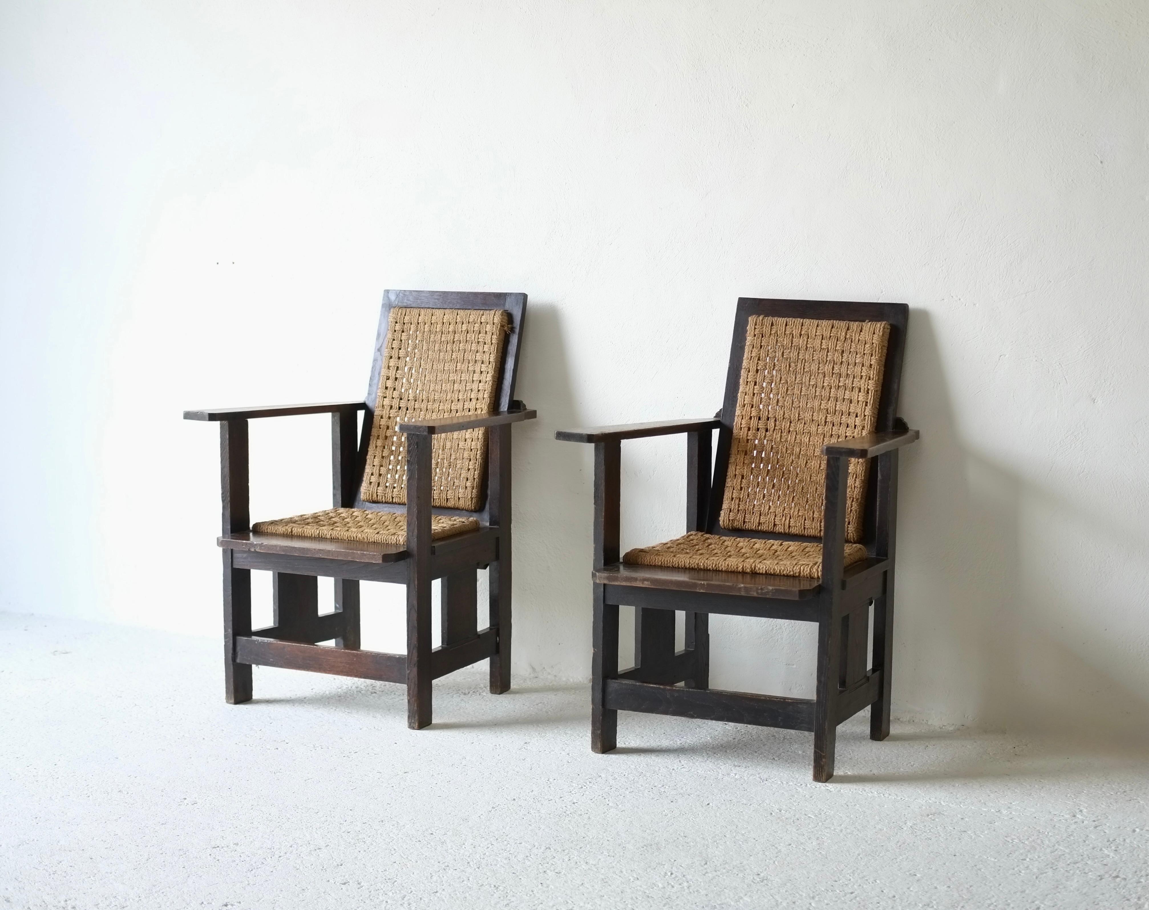 Sillones italianos minimalistas de cuerda mediados del siglo XX en venta