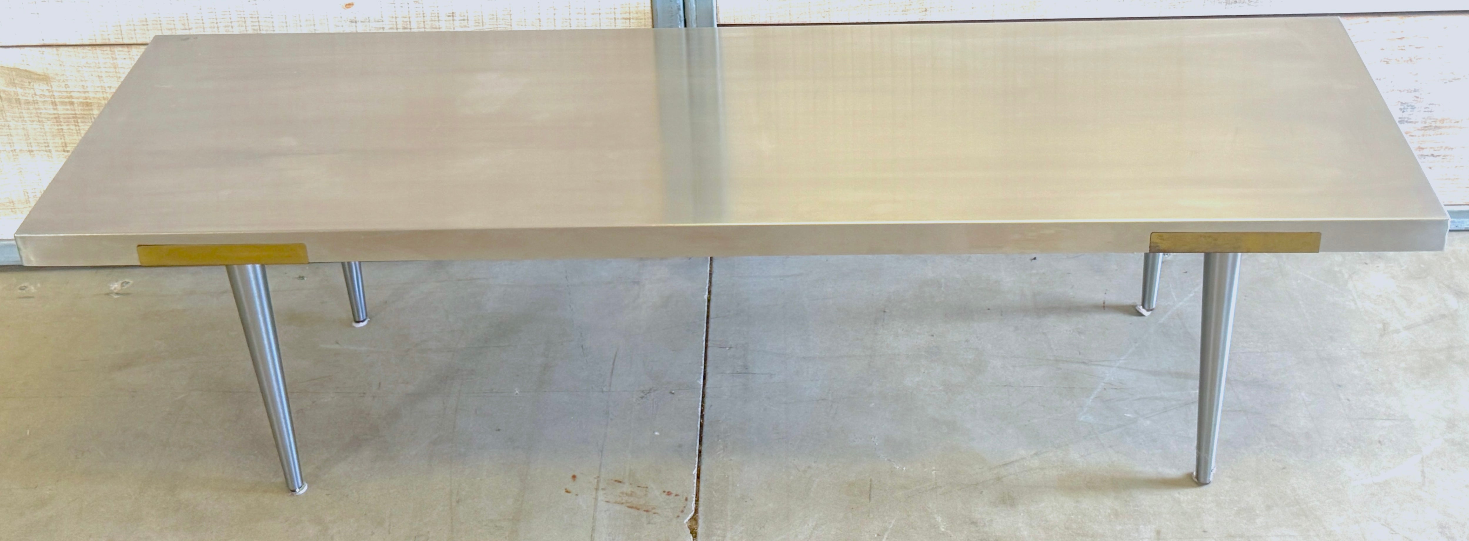 Modern Italian Minimalist Stainless Steel & Brass Bench / Coffee Table, Attr. Rivadossi For Sale