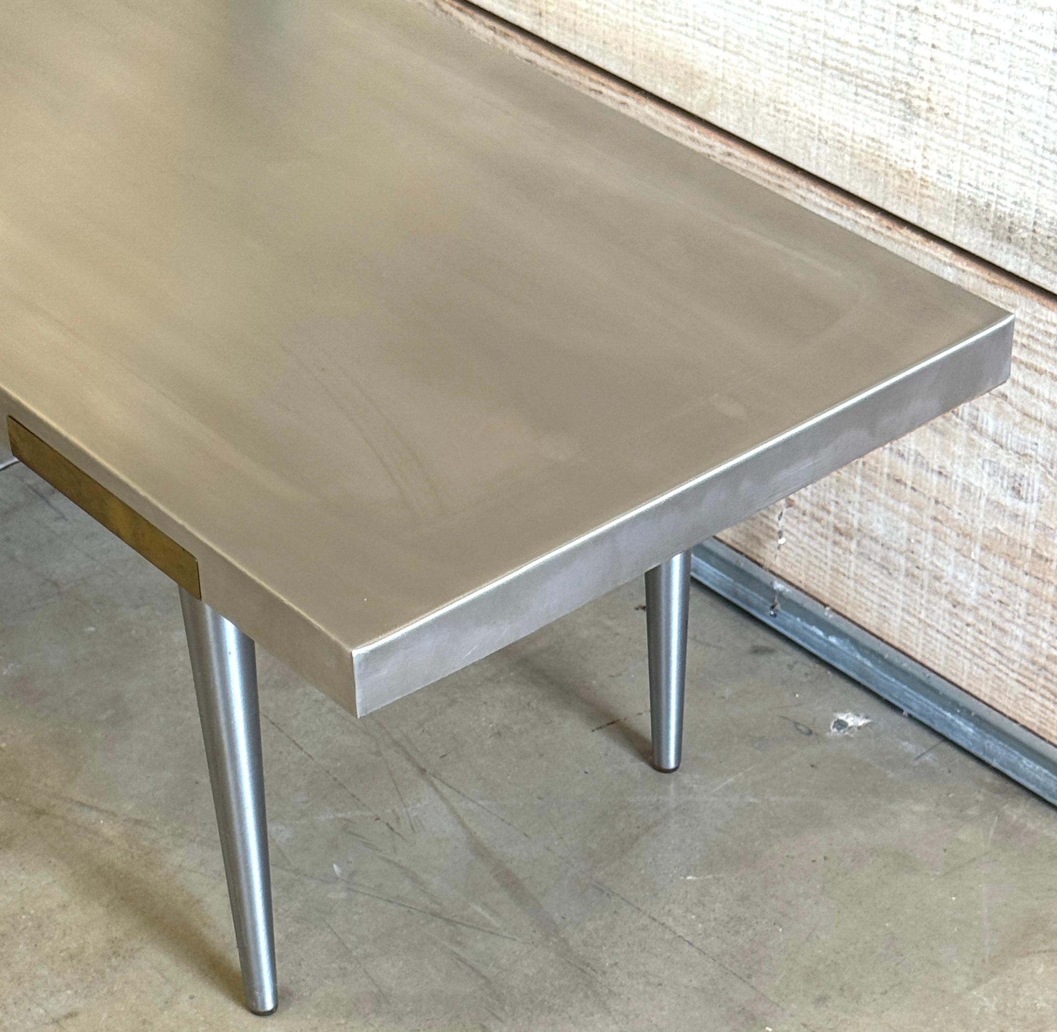 20th Century Italian Minimalist Stainless Steel & Brass Bench / Coffee Table, Attr. Rivadossi For Sale
