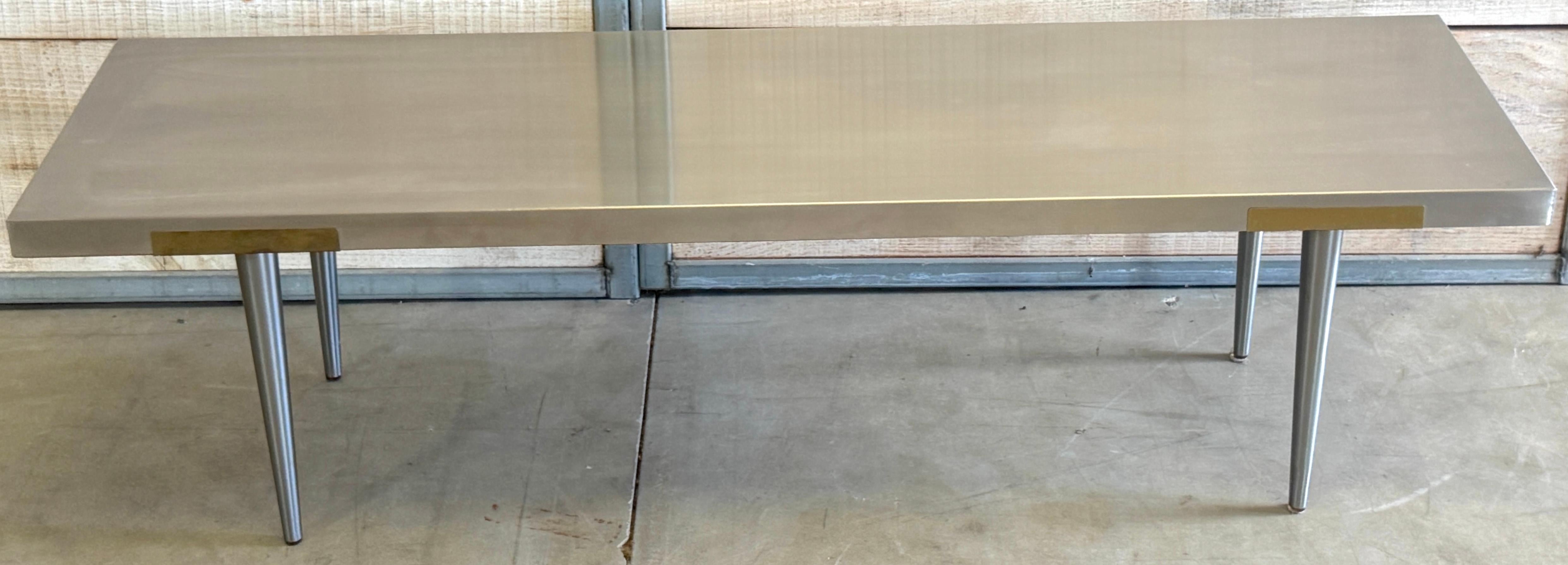 Italian Minimalist Stainless Steel & Brass Bench / Coffee Table, Attr. Rivadossi For Sale 2