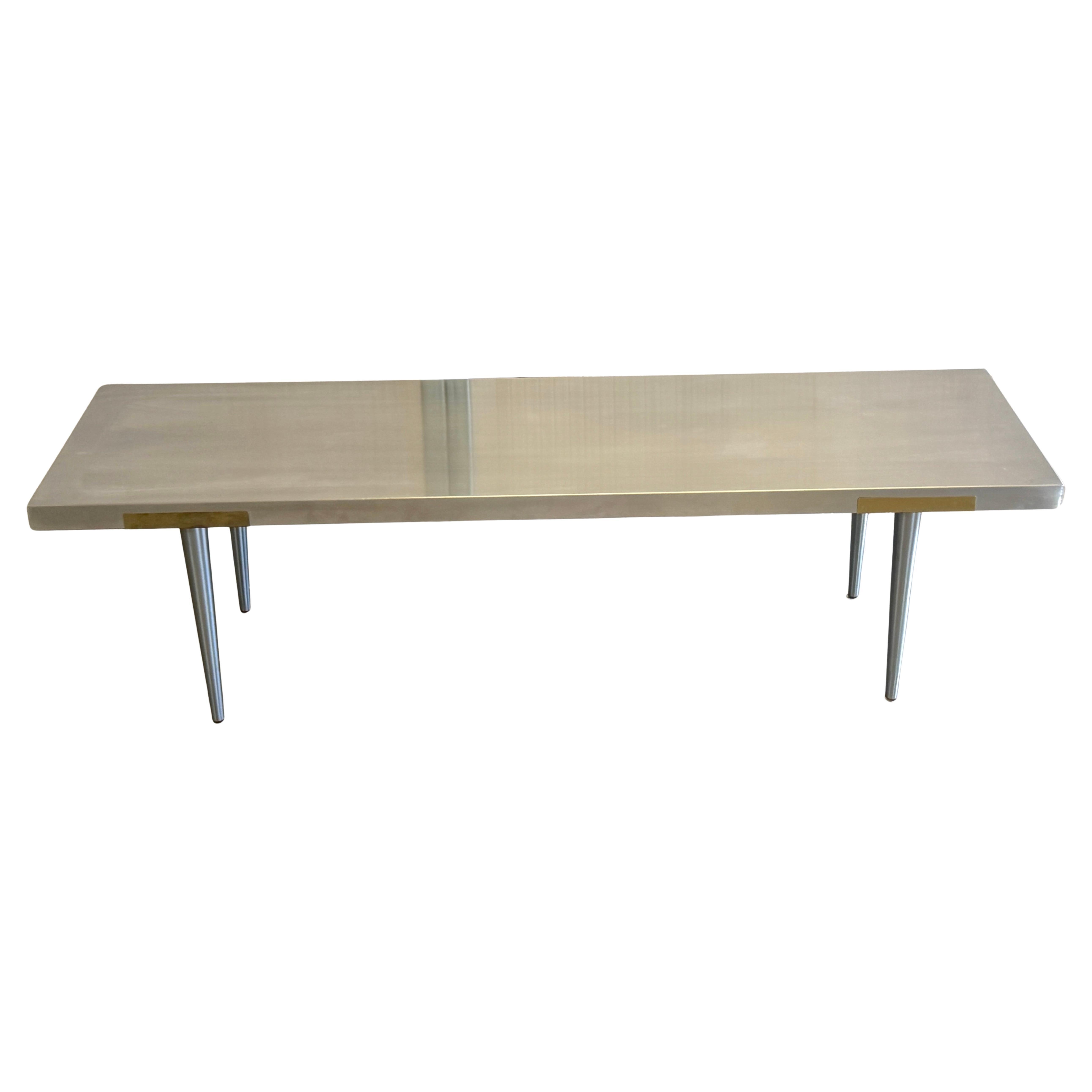 Italian Minimalist Stainless Steel & Brass Bench / Coffee Table, Attr. Rivadossi For Sale