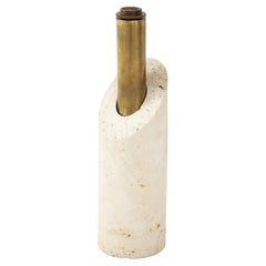 Italian Minimalist Travertine & Brass Lipstick Lamp, 1970's